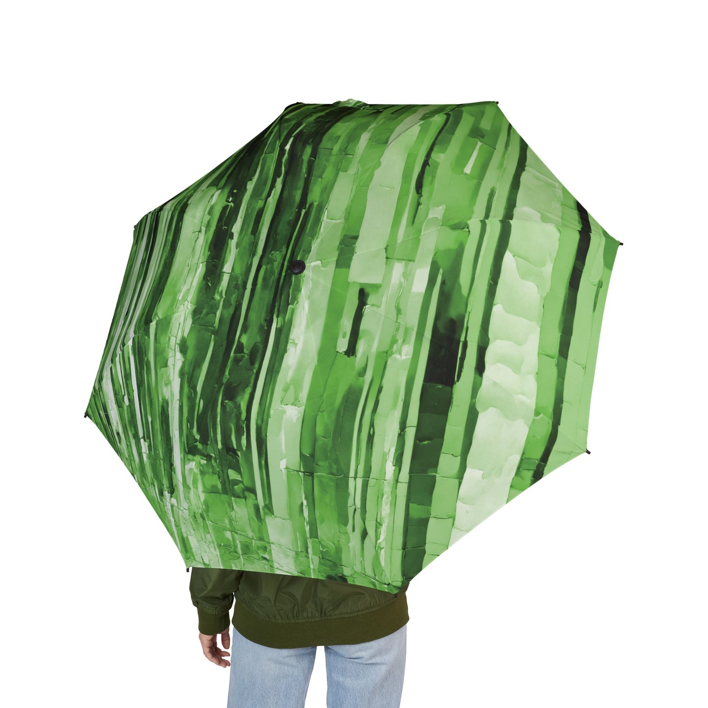 Striped Mint Pastel Foldable Umbrella - Compact & Chic