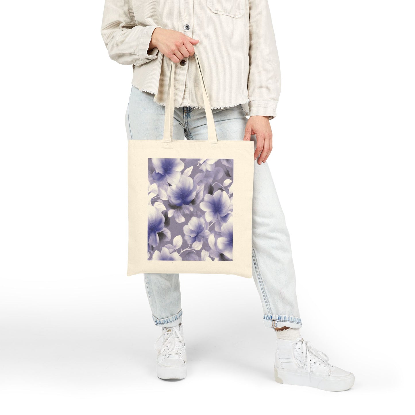 Indigo Blossom Floral Bunch Cotton Canvas Tote Bag