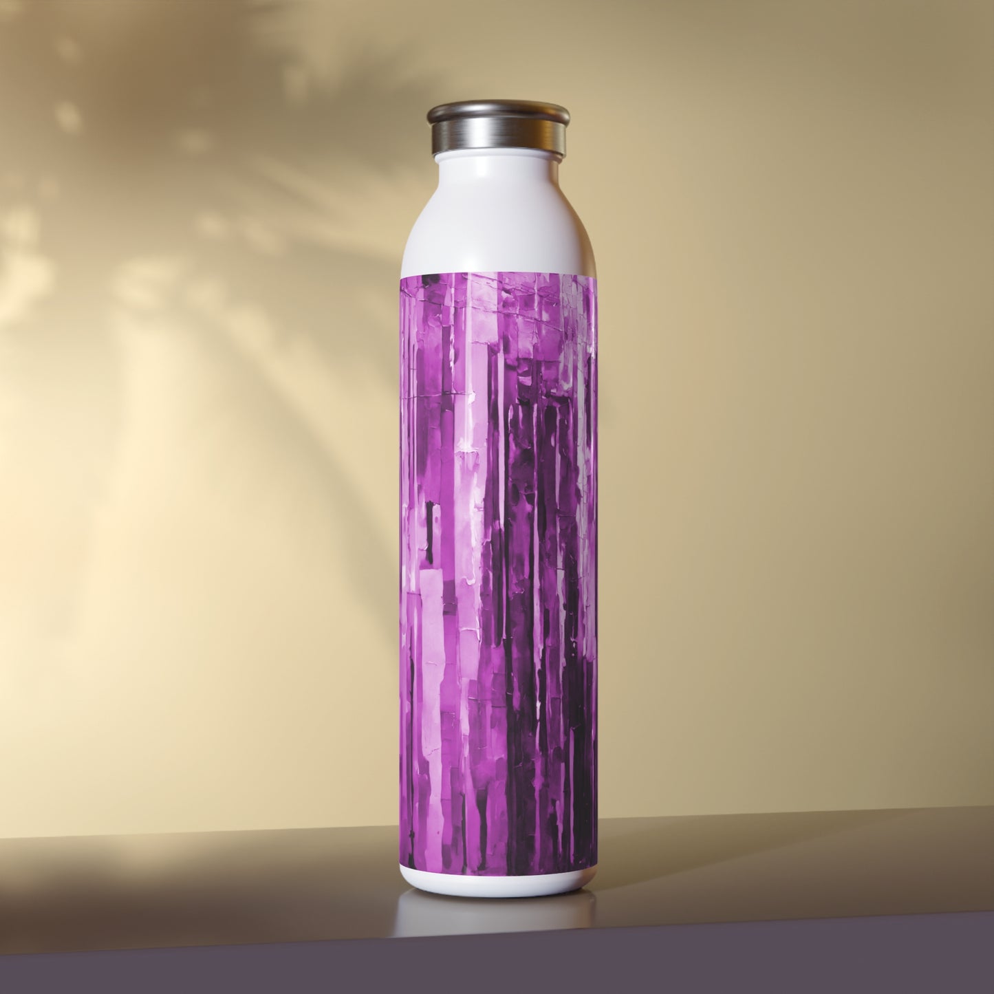 Striped Powder Lavender Slim Water Bottle, 20 oz White
