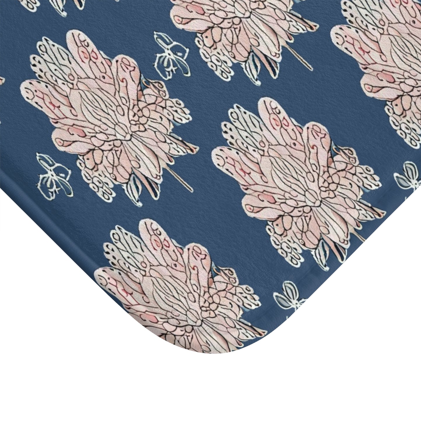 Rose White Floral Butterflies 24" x 17" Bath Mat
