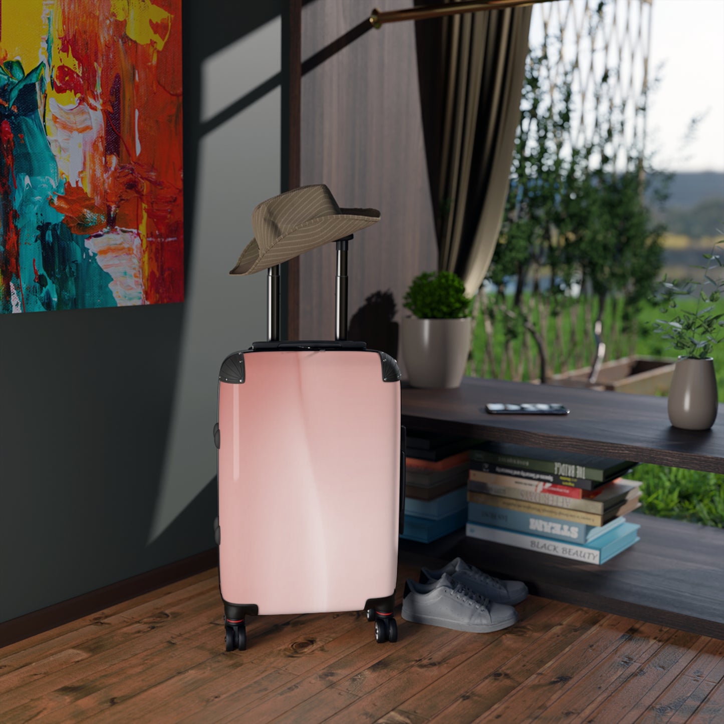Rose Red Fade Fade Small Suitcase with built in lock, 4 double-wheels, telescopic handle, and ABS back hard-shell