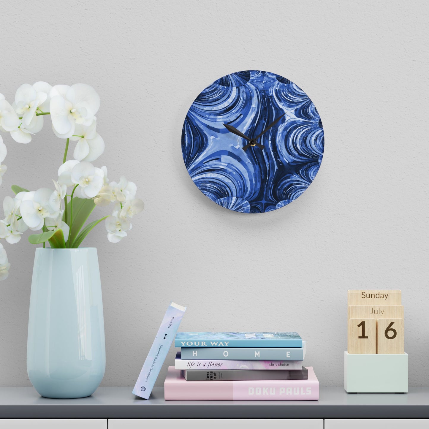 Uzi Spiral Deep Blue Acrylic Wall Clock, Round or Square, 10.75" x 10.75"