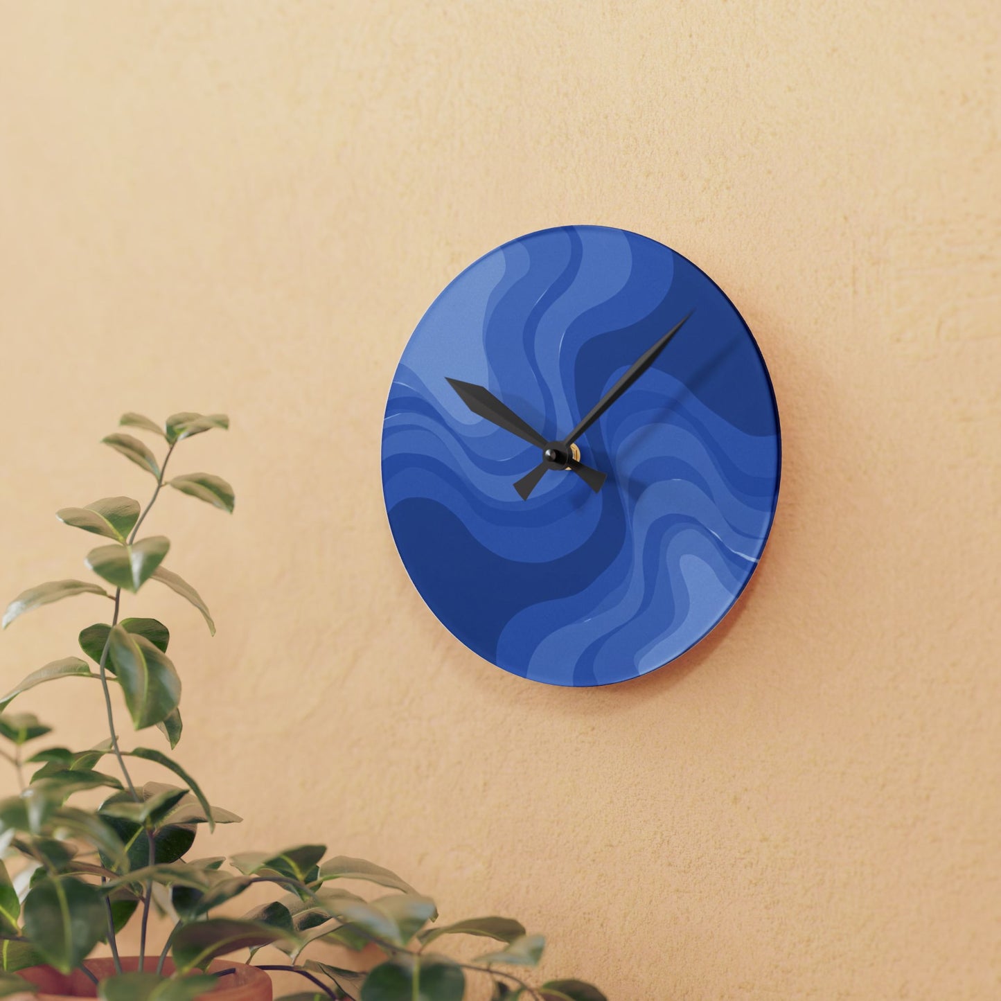 Deep Blue Wavey 8" x 8" Round Acrylic Wall Clock