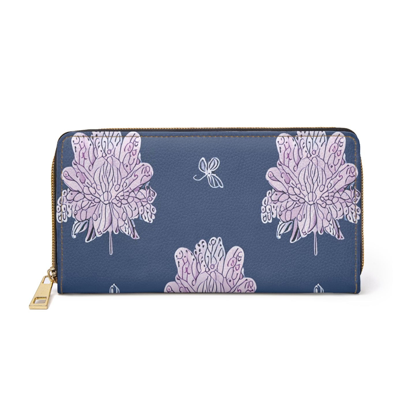 Purple White Floral Butterflies Elegant Abstract Zipper Wallet - Stylish & Functional Accessory for Everyday Use