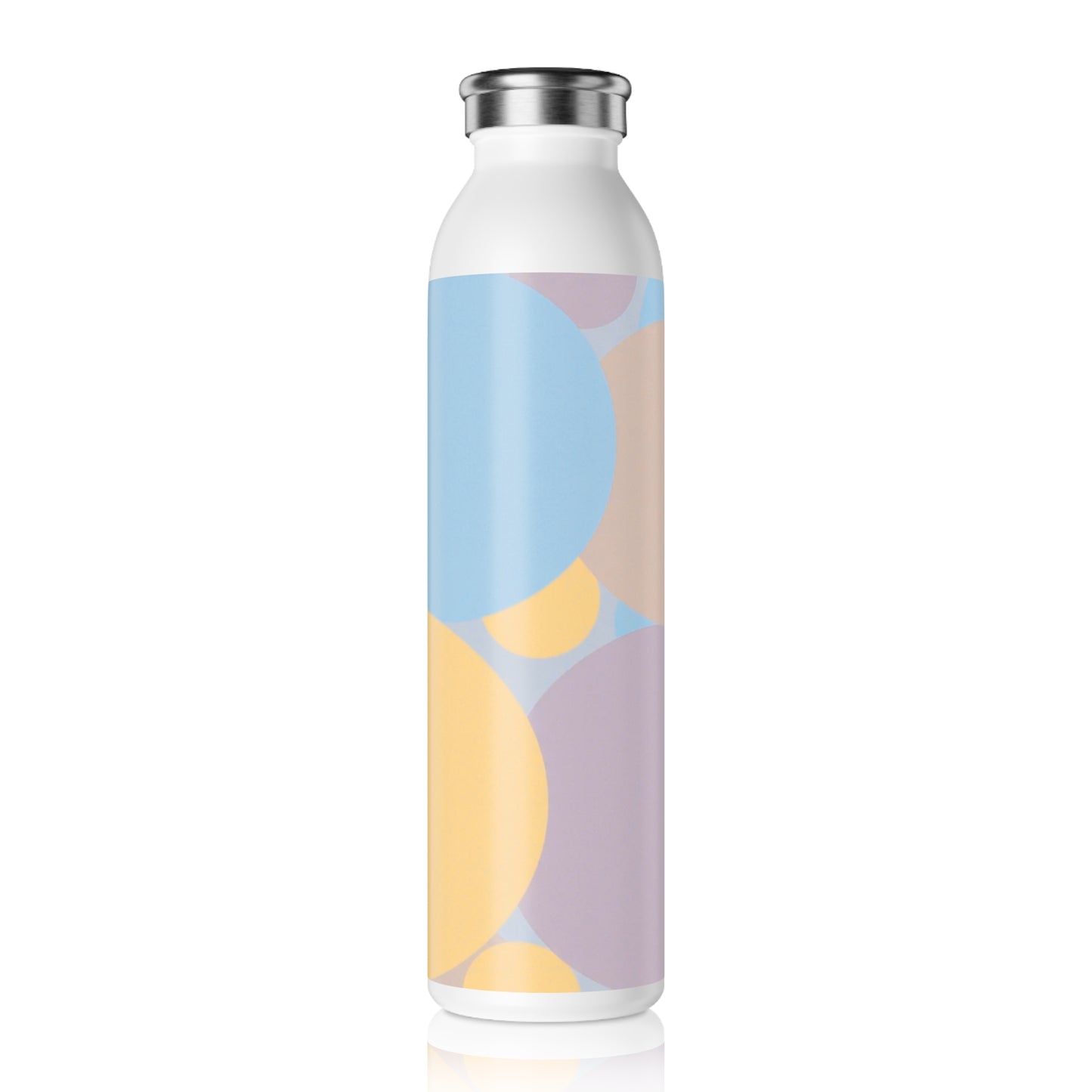 Pastel Baby Blue and Peach Patches Slim Water Bottle, 20 oz White