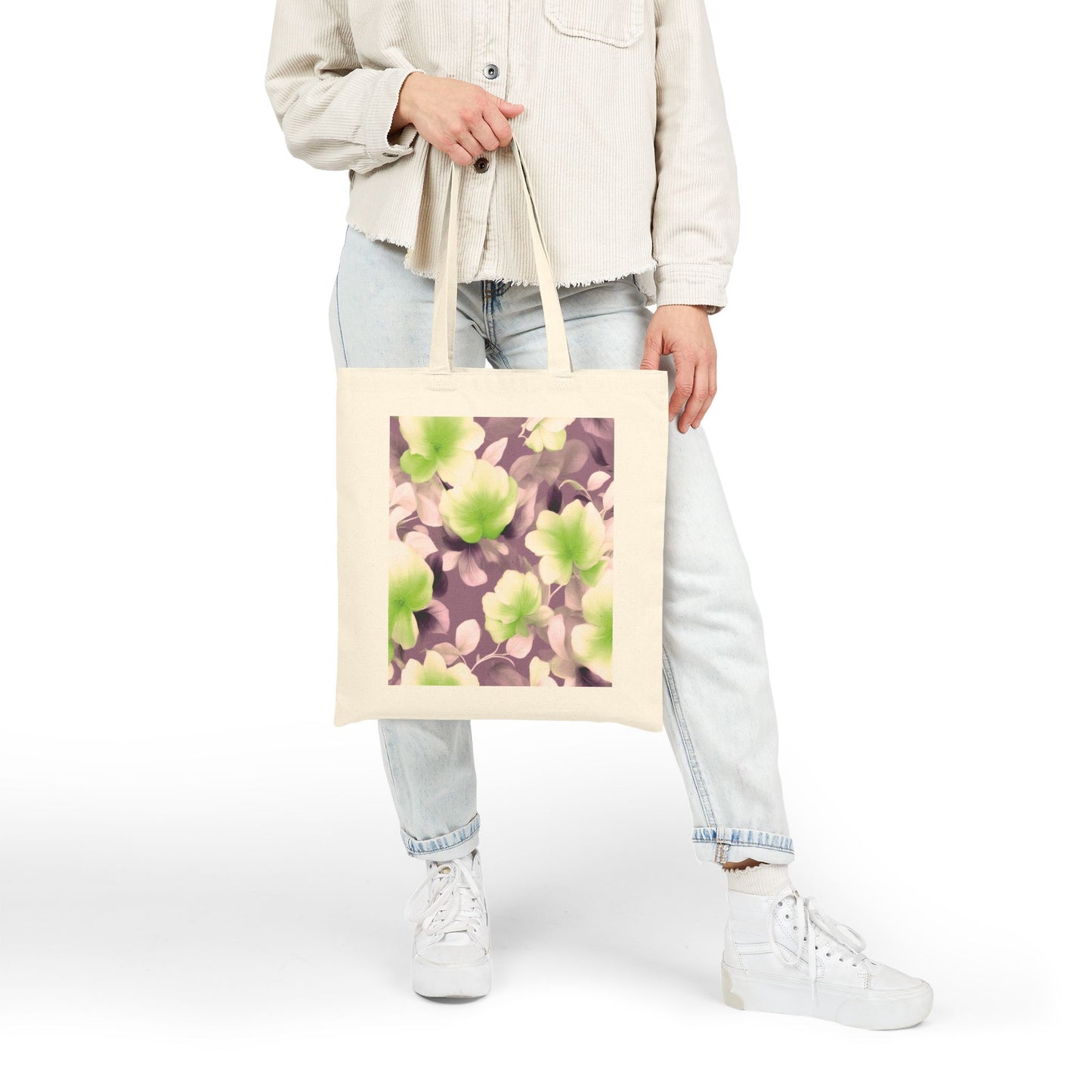 Lime Lavender Floral Bunch Cotton Canvas Tote Bag