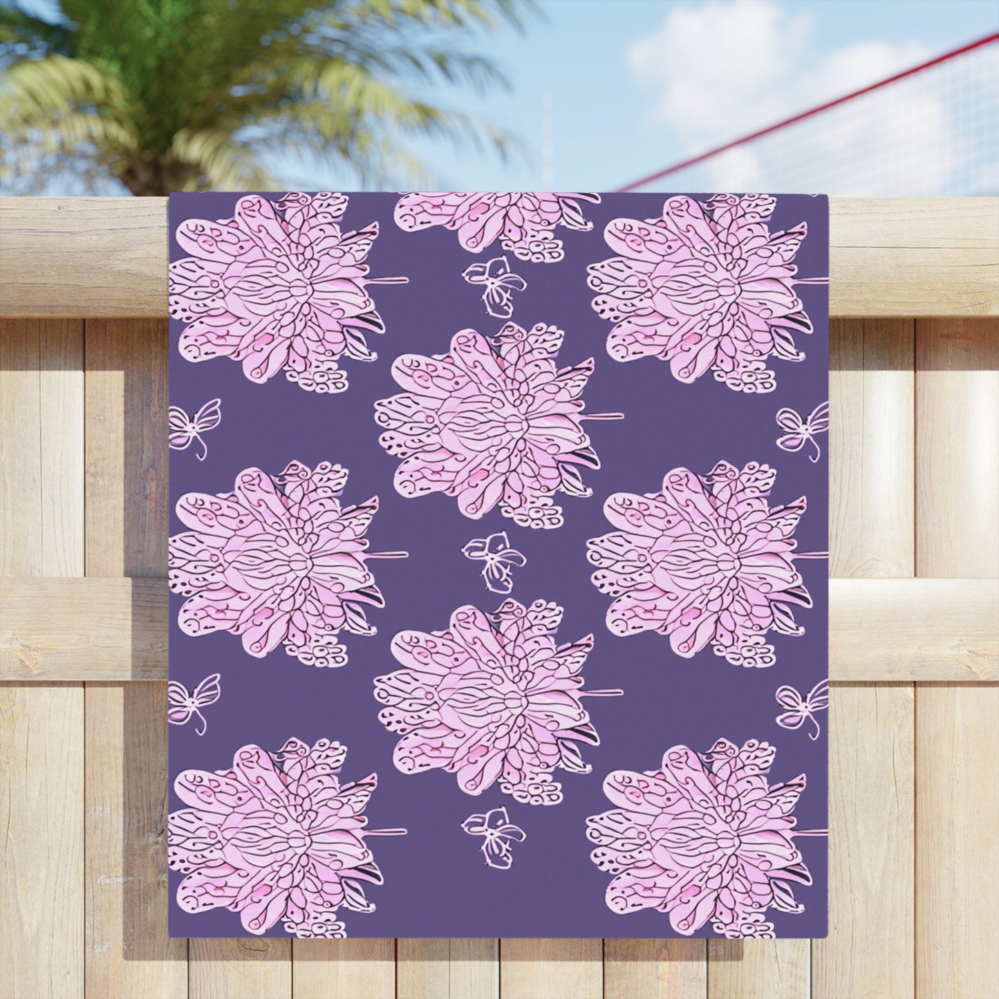 Magenta Floral Butterflies Beach Towel, 30" x 60"
