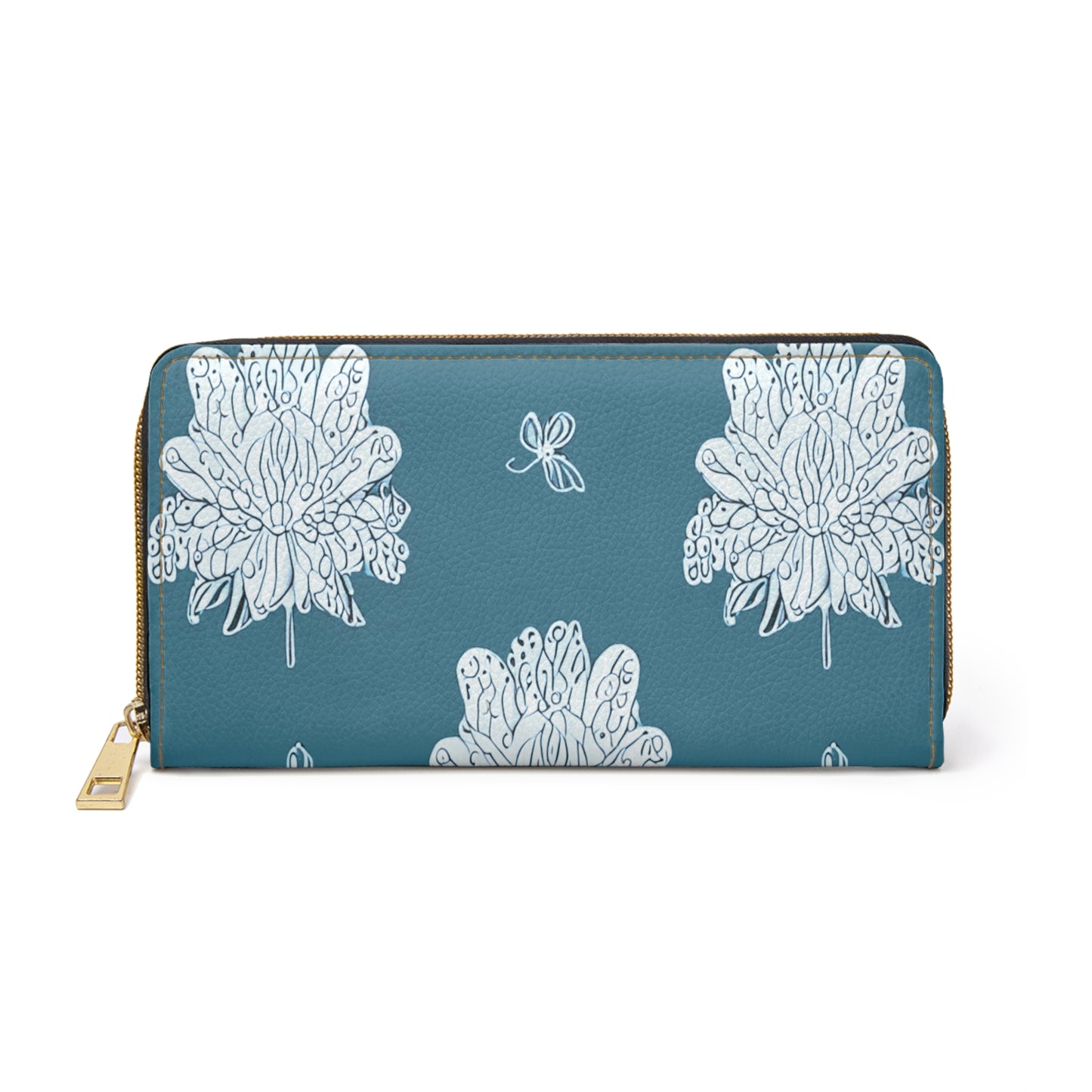 Tif Green White Floral Butterflies Elegant Abstract Zipper Wallet - Stylish & Functional Accessory for Everyday Use
