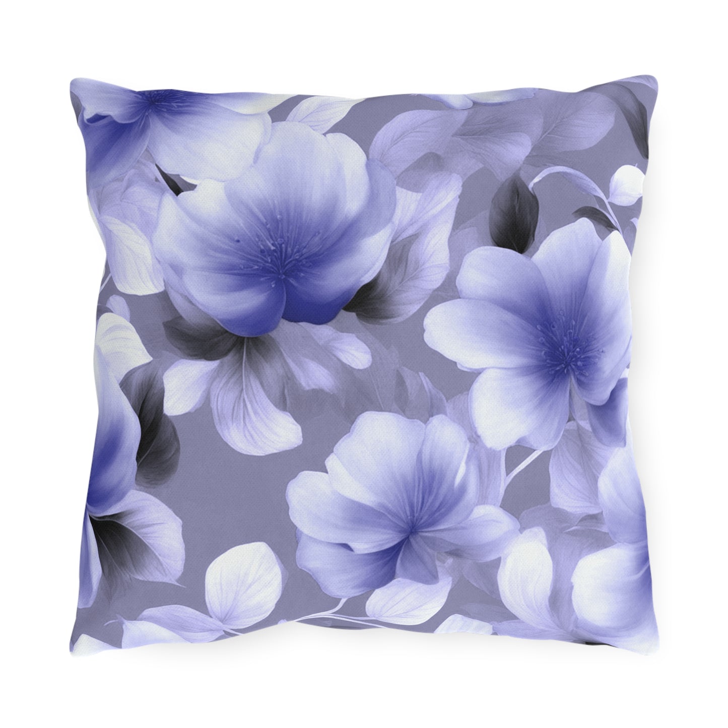 Indigo Blossom Floral Bunch Outdoor Pillow, 16" x 16"