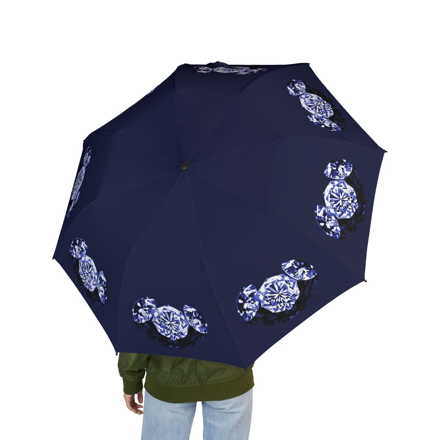 Stylish Deep Blue Tri-Diamonds Foldable Umbrella - Compact & Chic