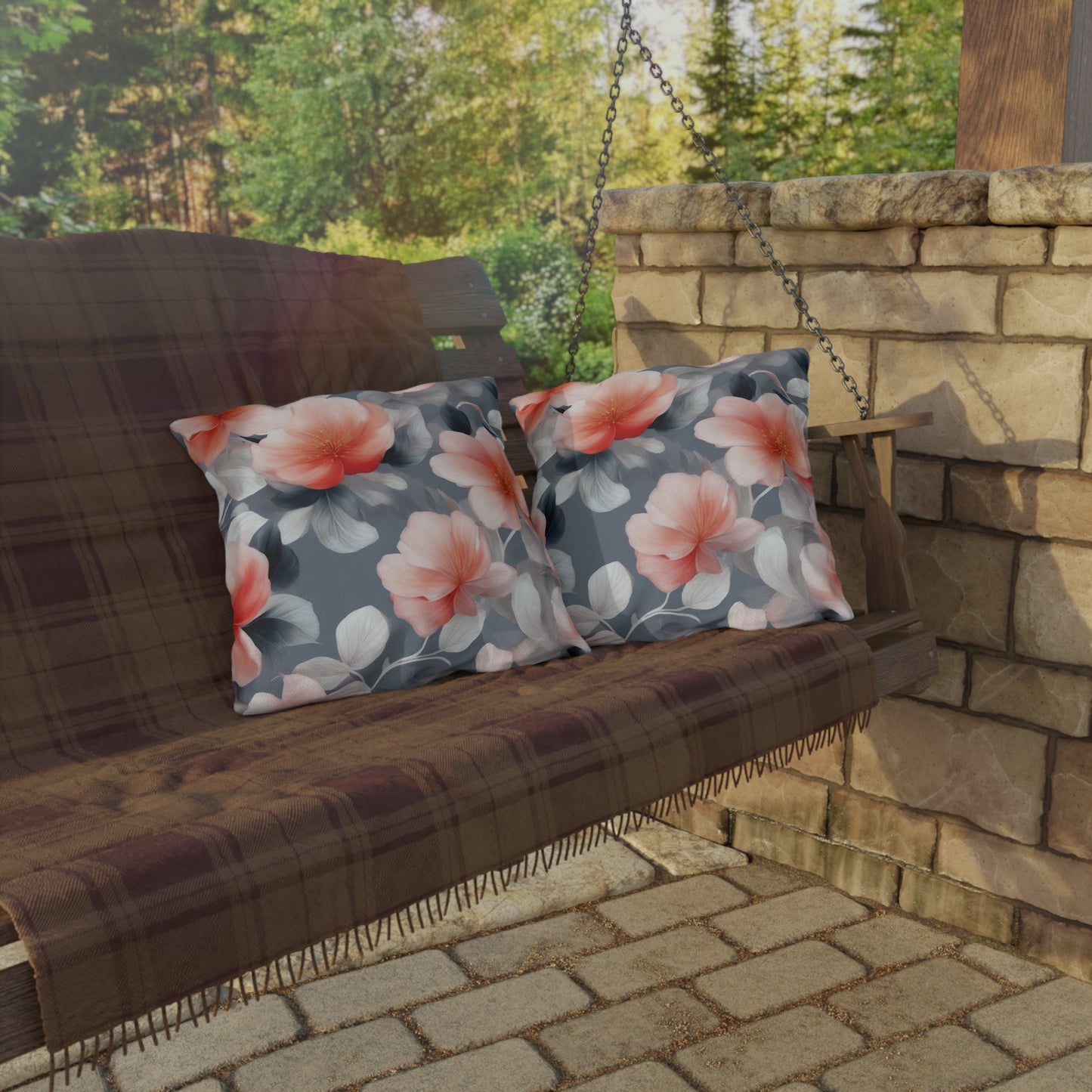 Red Blossom Floral Bunch 18" x 18" Outdoor Pillow