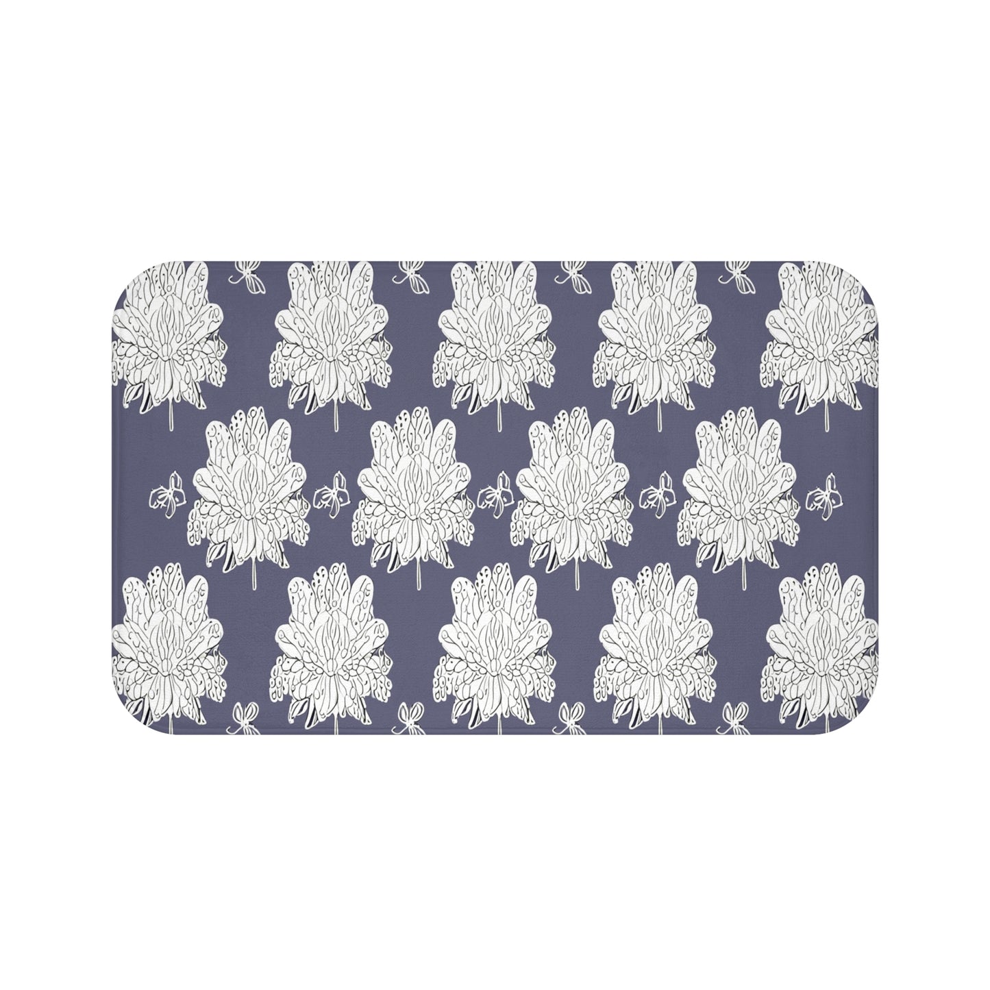 White Floral Butterflies 34" x 21" Bath Mat