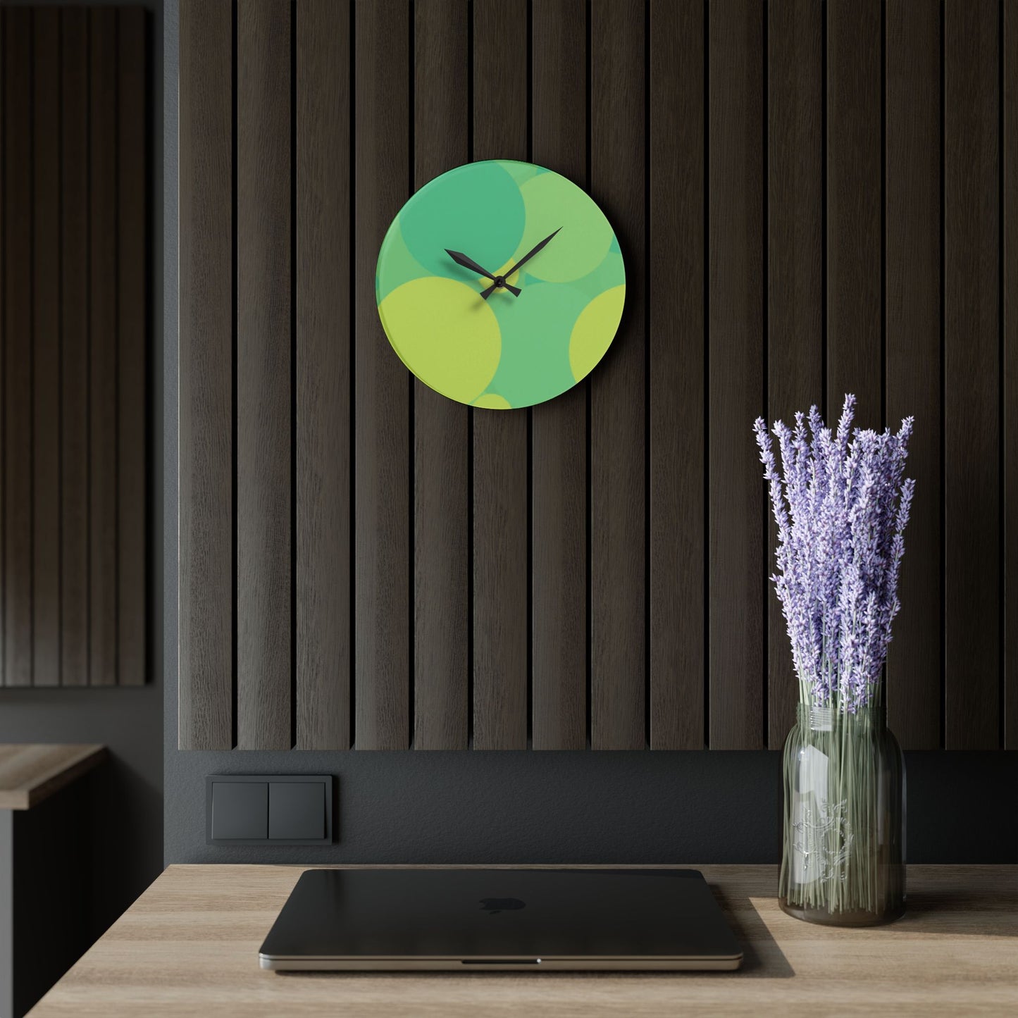Pastel Green Patches Acrylic Wall Clock, Round or Square, 10.75" x 10.75"