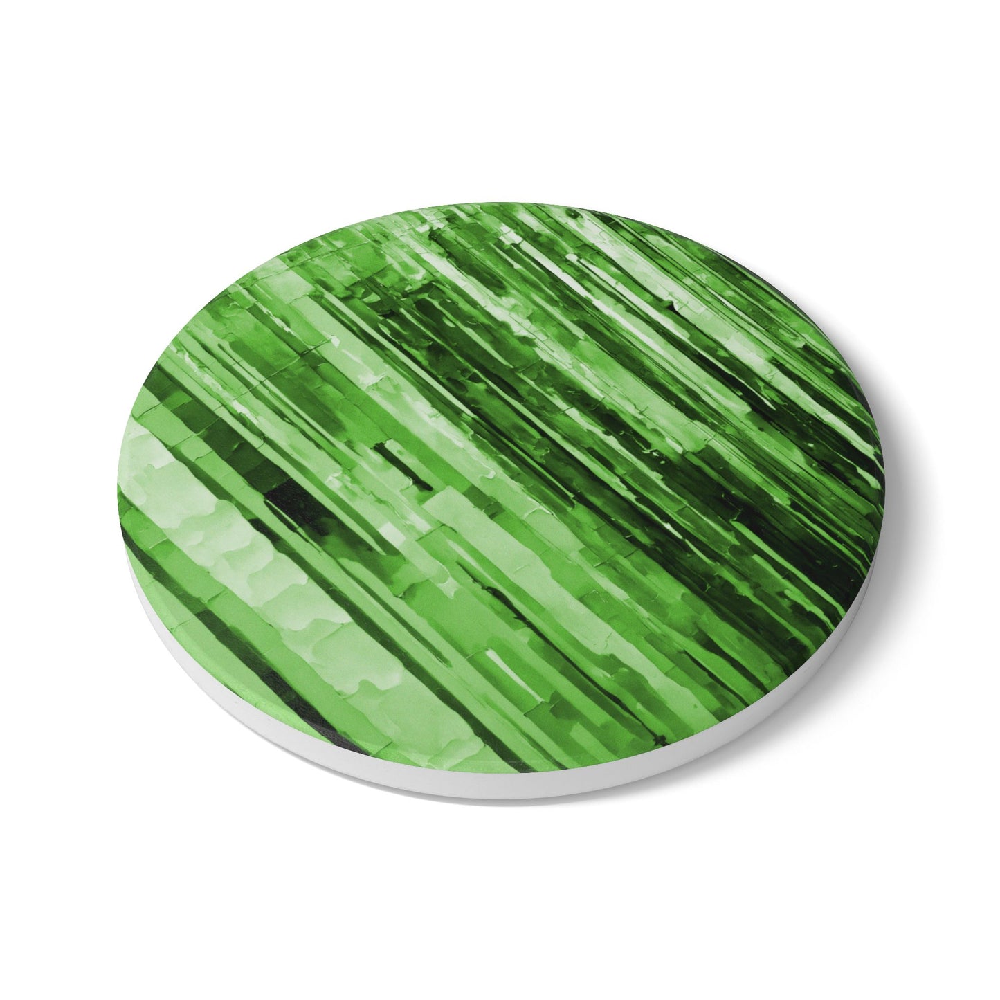 Striped Mint Pastel 4" x 4" Round Ceramic Coaster