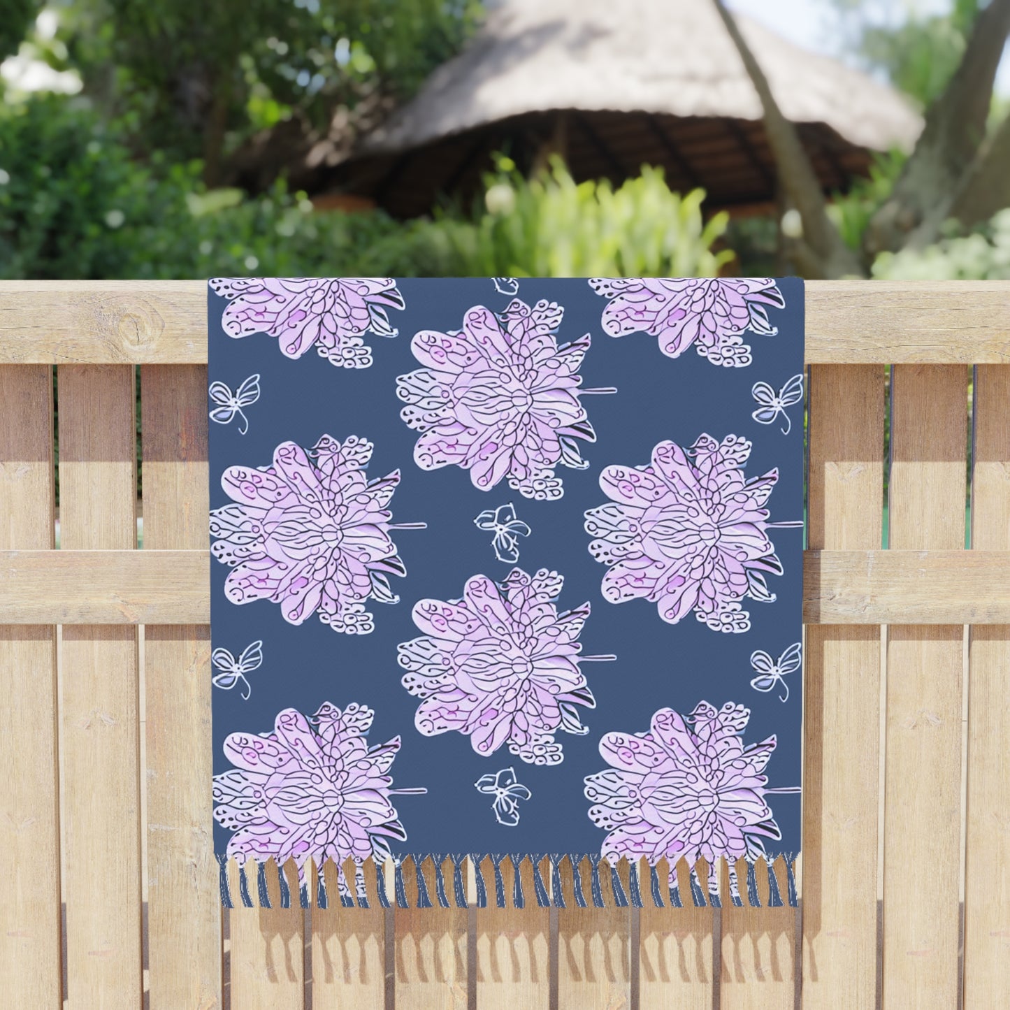 Purple White Floral Butterflies 38" × 81" Boho Beach Cloth