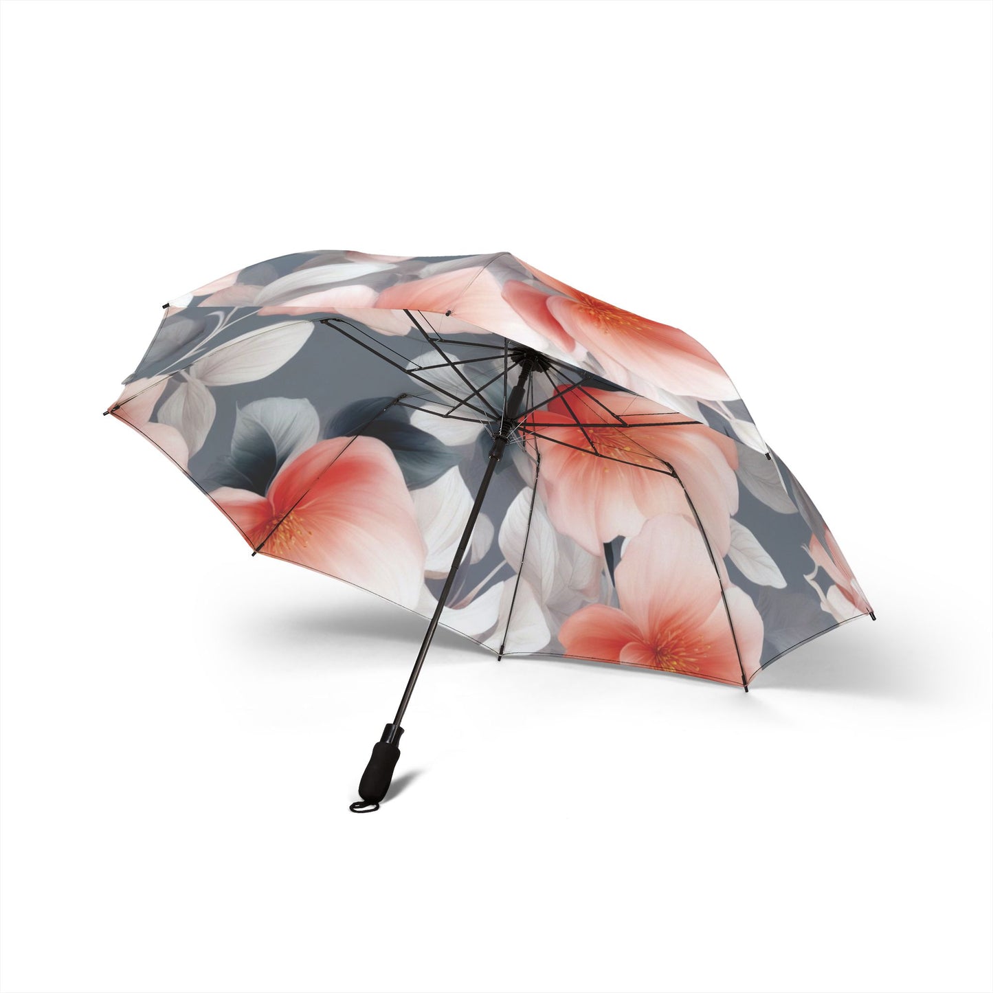 Red Blossom Floral Bunch Foldable Umbrella - Compact & Chic
