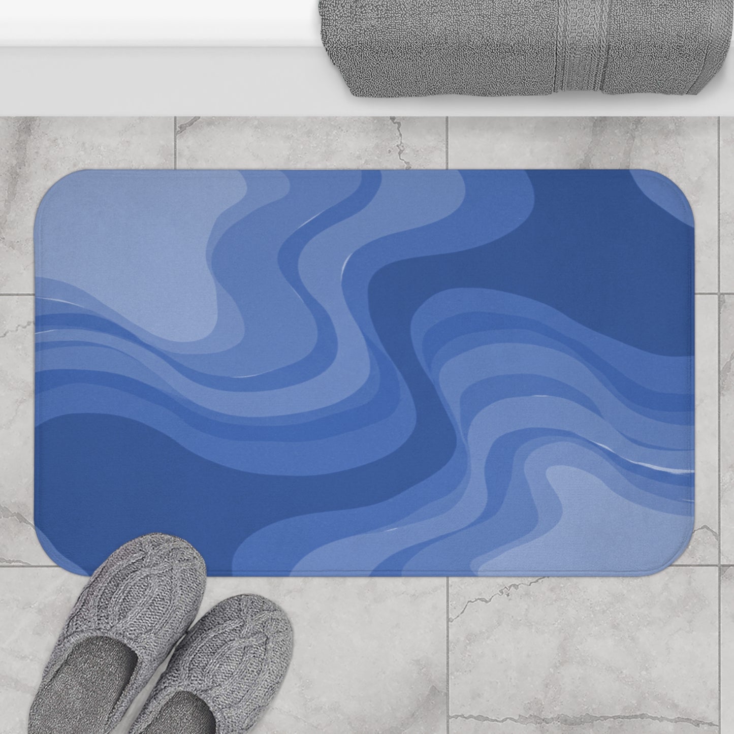 Deep Blue Wavey 34" x 21" Bath Mat