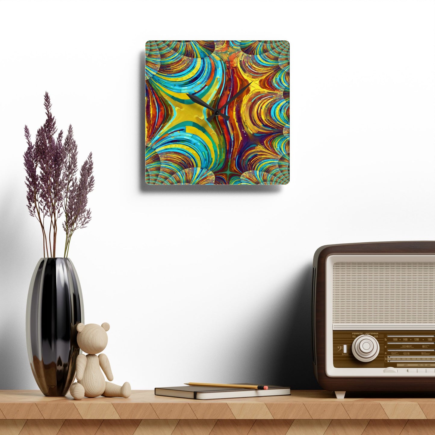 Uzi Spiral Alpha Acrylic Wall Clock, Round or Square, 10.75" x 10.75"
