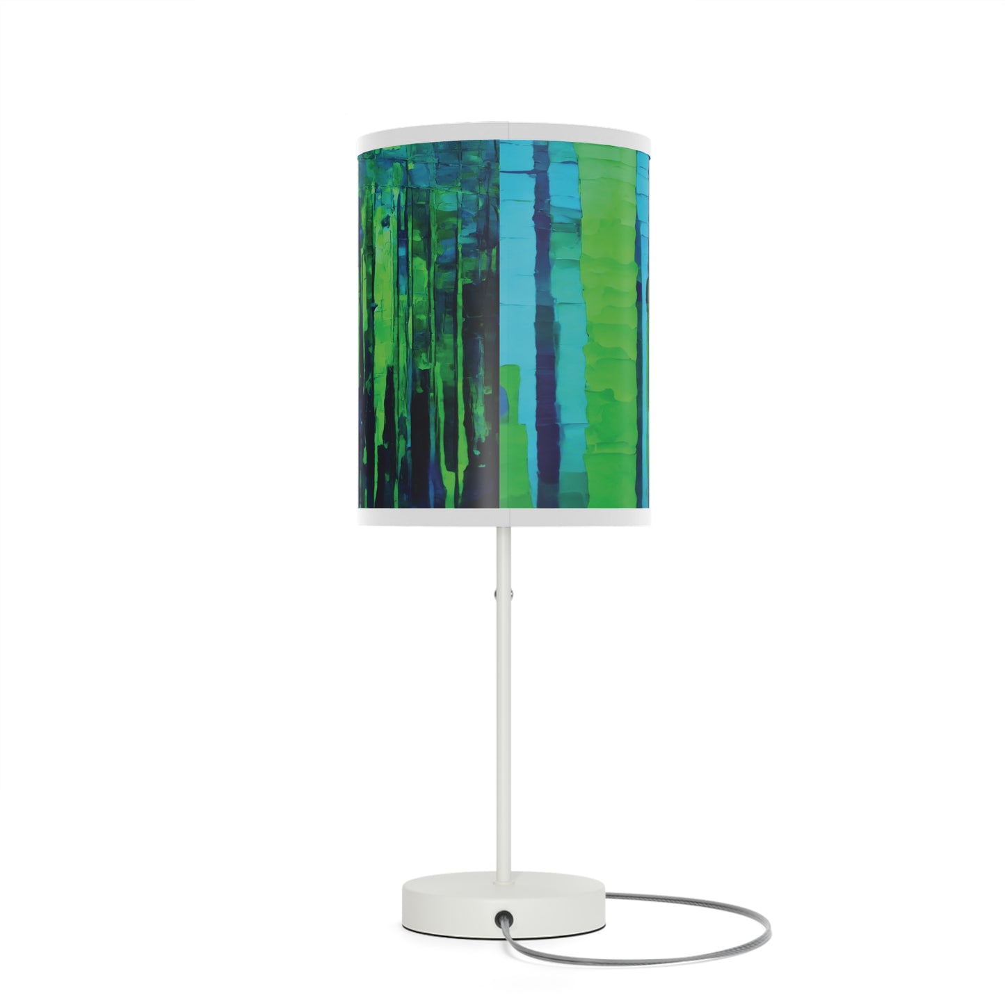 Striped Blue Green Table Lamp on a White or Silver Stand, US|CA plug