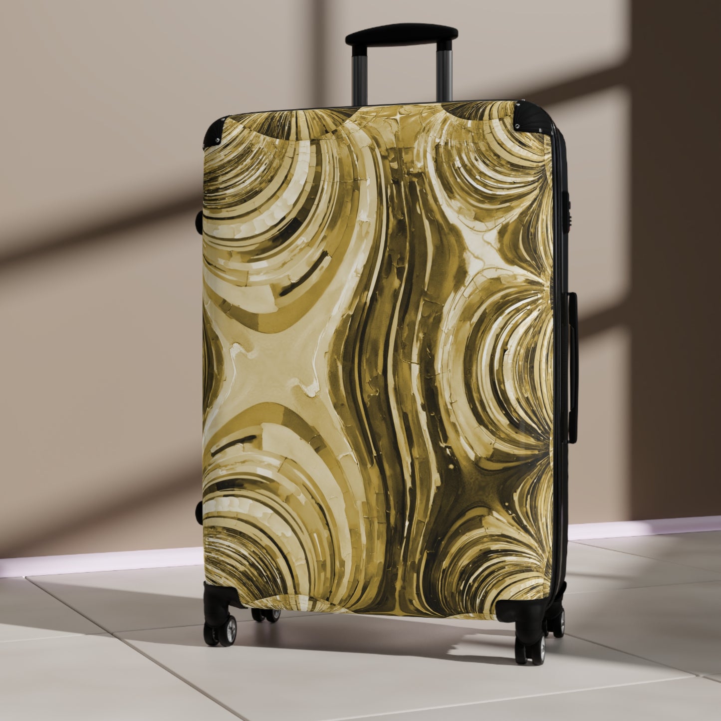 Uzi Spiral Light Brown Large Suitcase with built in lock, 4 double-wheels, telescopic handle, and ABS back hard-shell