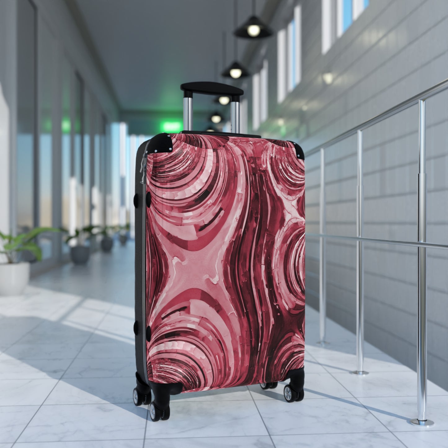 Uzi Spiral Ruby Medium Suitcase with built in lock, 4 double-wheels, telescopic handle, and ABS back hard-shell