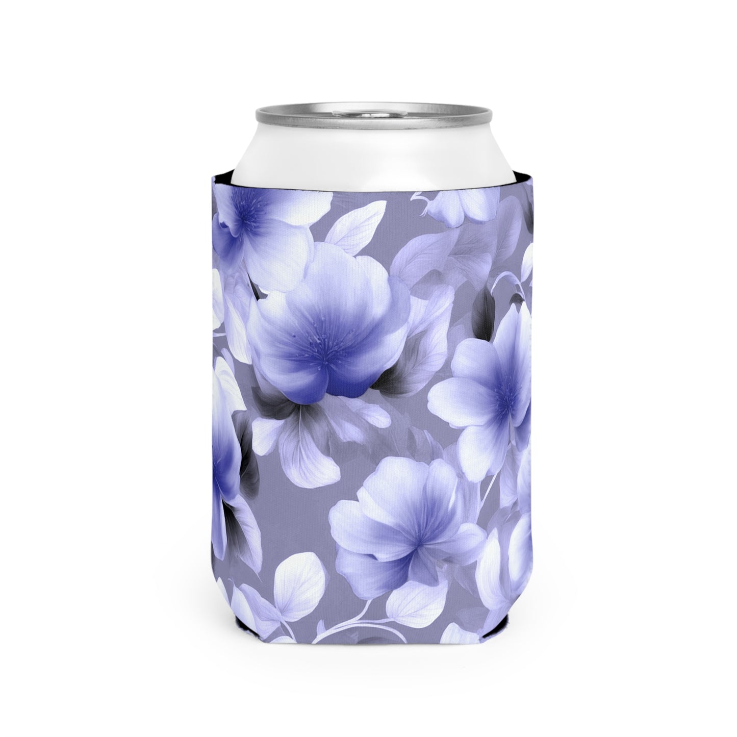 Indigo Blossom Floral Bunch 12 oz Can Cooler Sleeve
