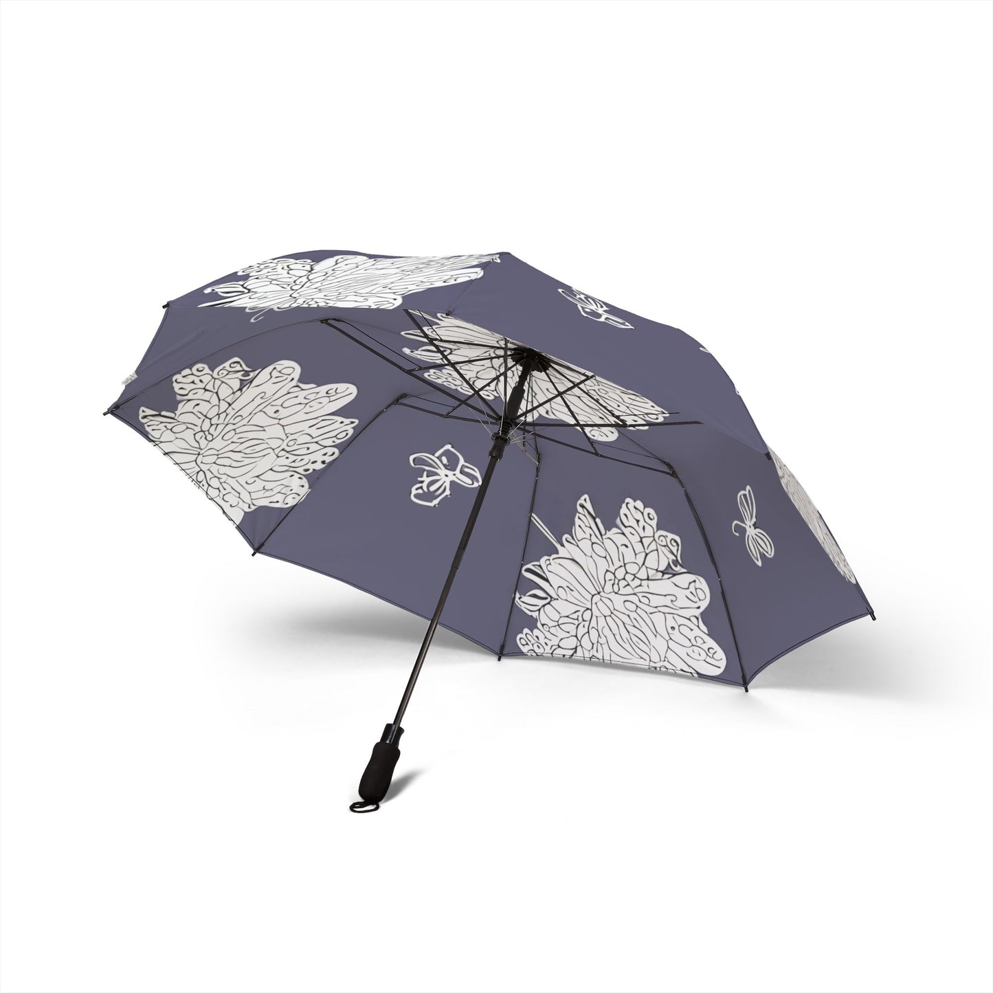 White Floral Butterflies Foldable Umbrella - Compact & Chic
