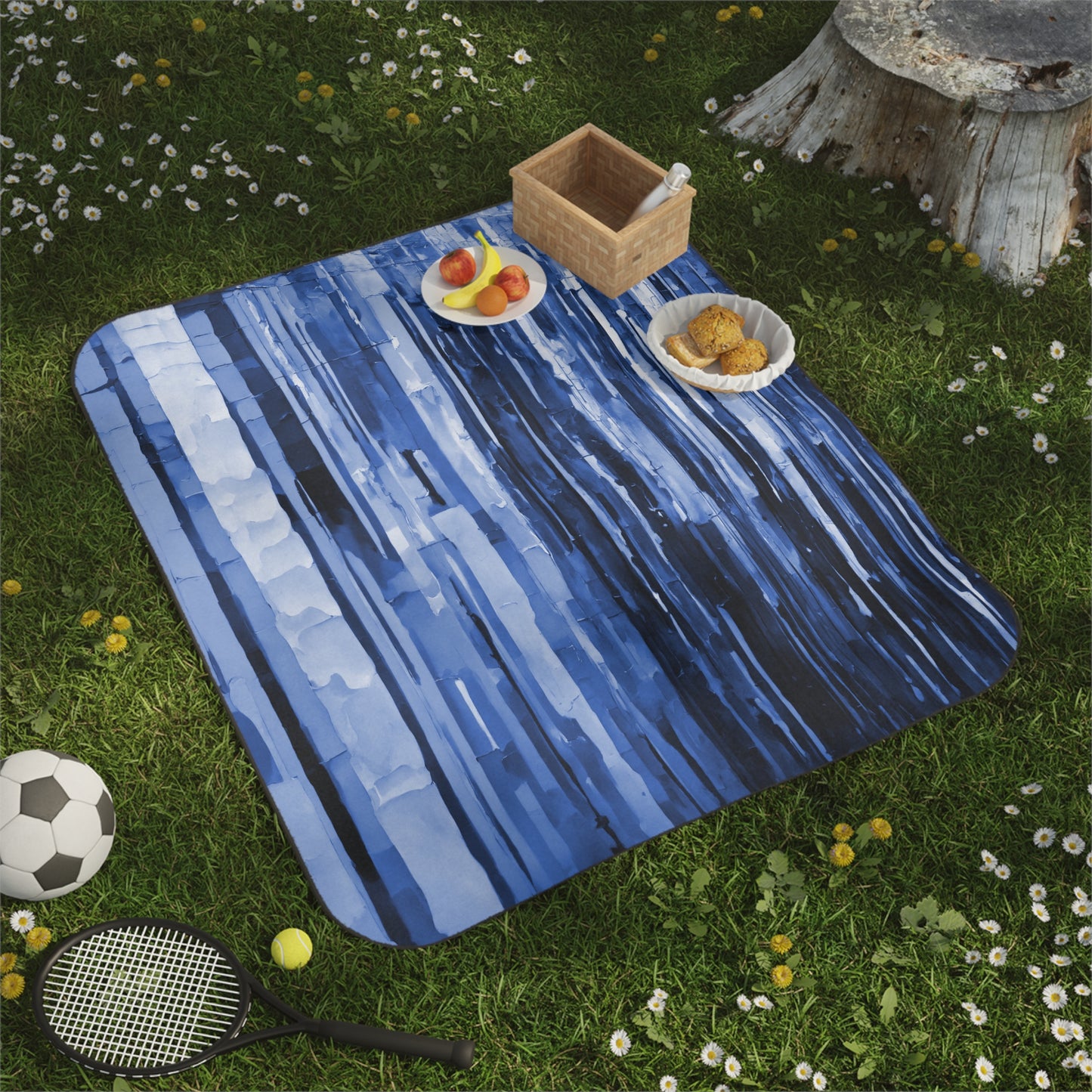 Striped Deep Blue 61" × 51" Picnic Blanket