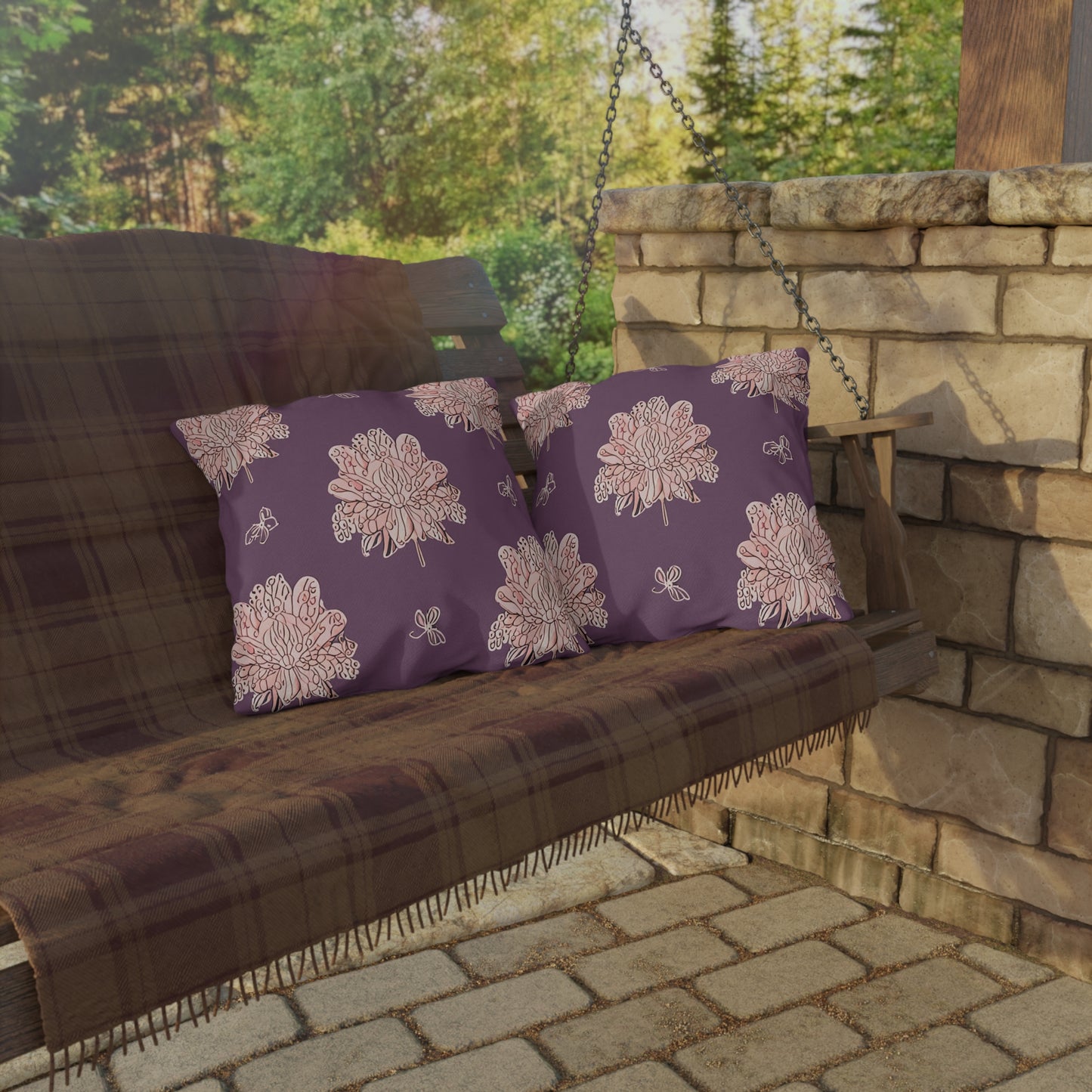 Pink Floral Butterflies 18" x 18" Outdoor Pillow