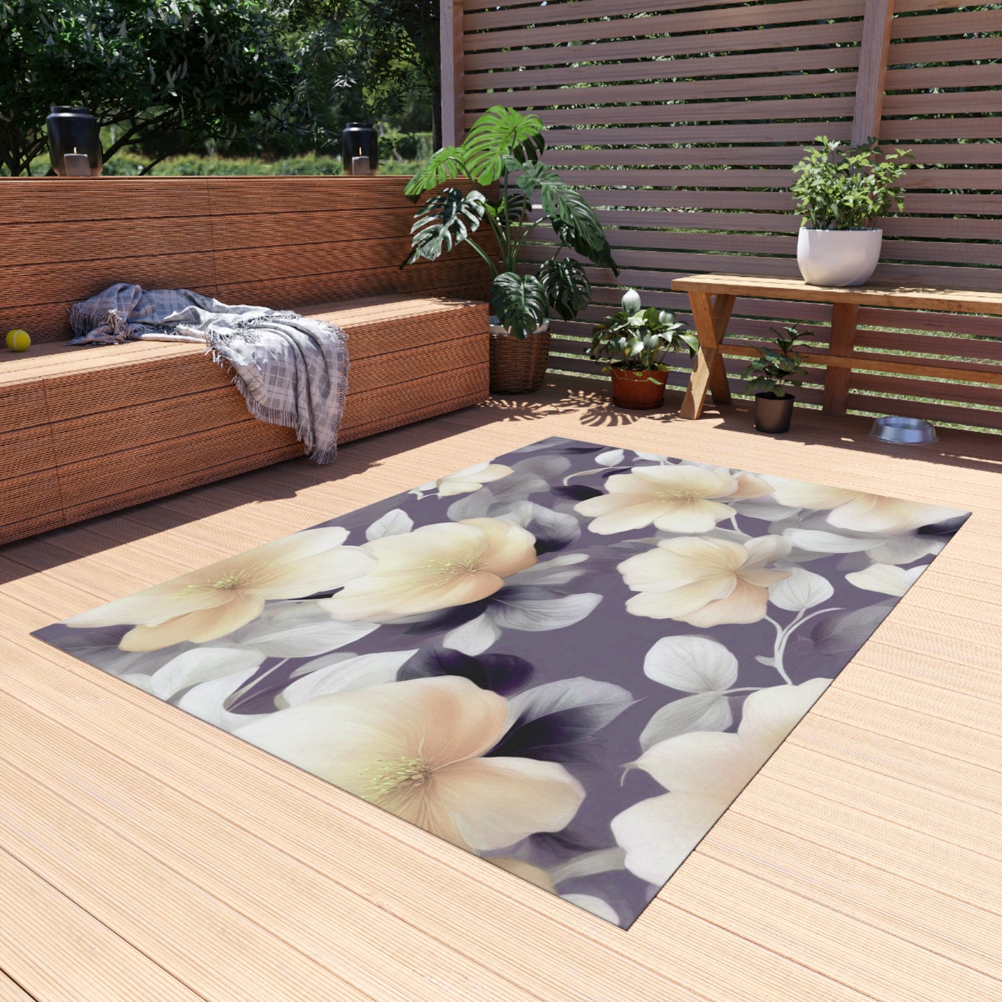 White Blush Floral Bunch Outdoor Rug, 60" x 84"