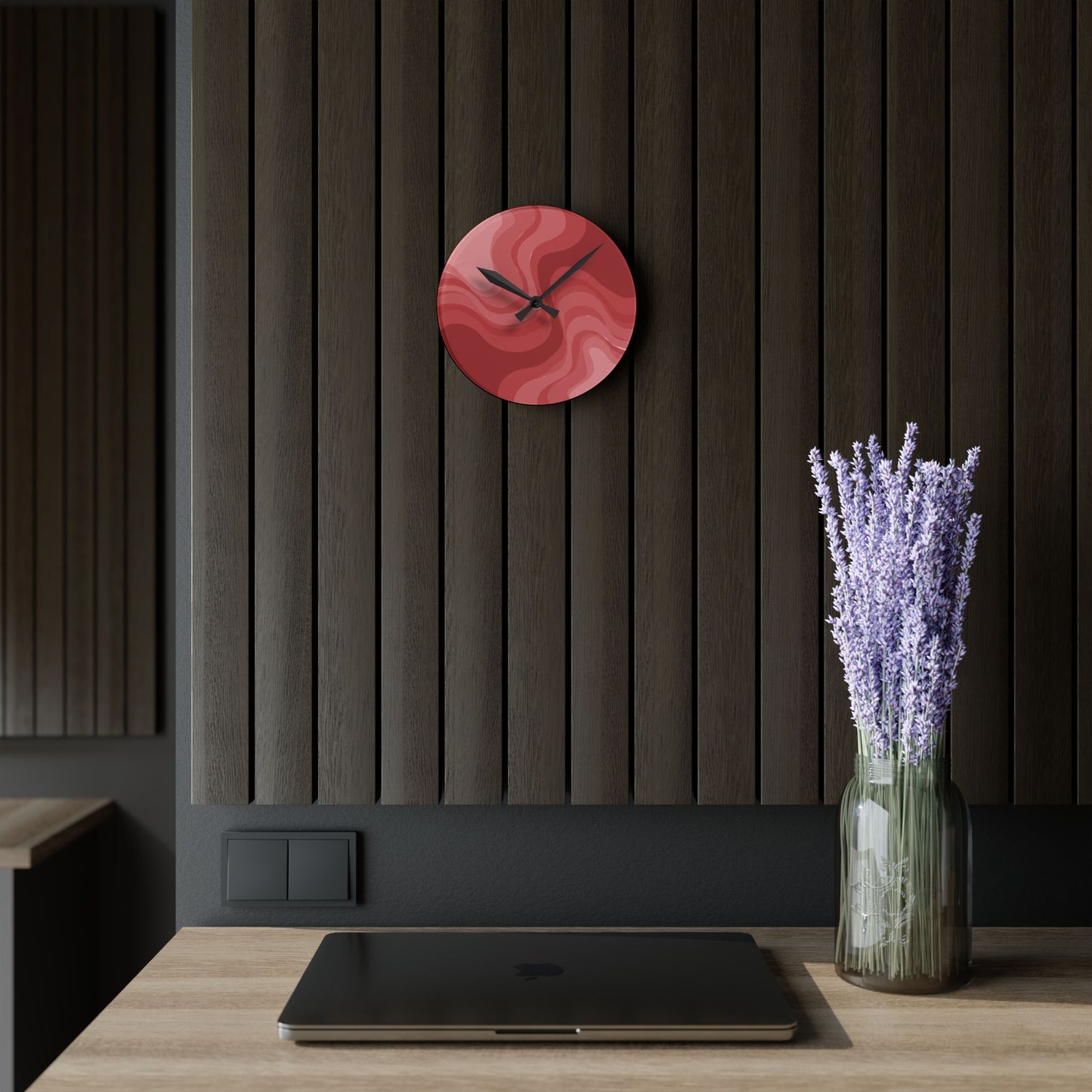 Power Red Wavey 8" x 8" Round Acrylic Wall Clock