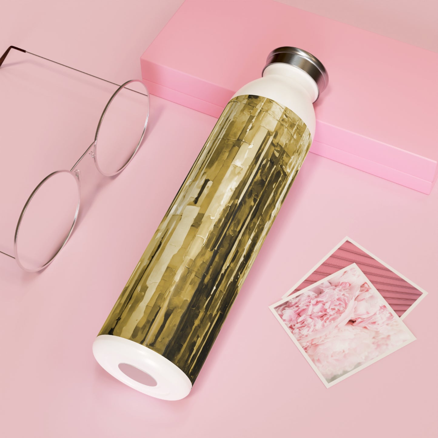 Striped Light Brown Slim Water Bottle, 20 oz White