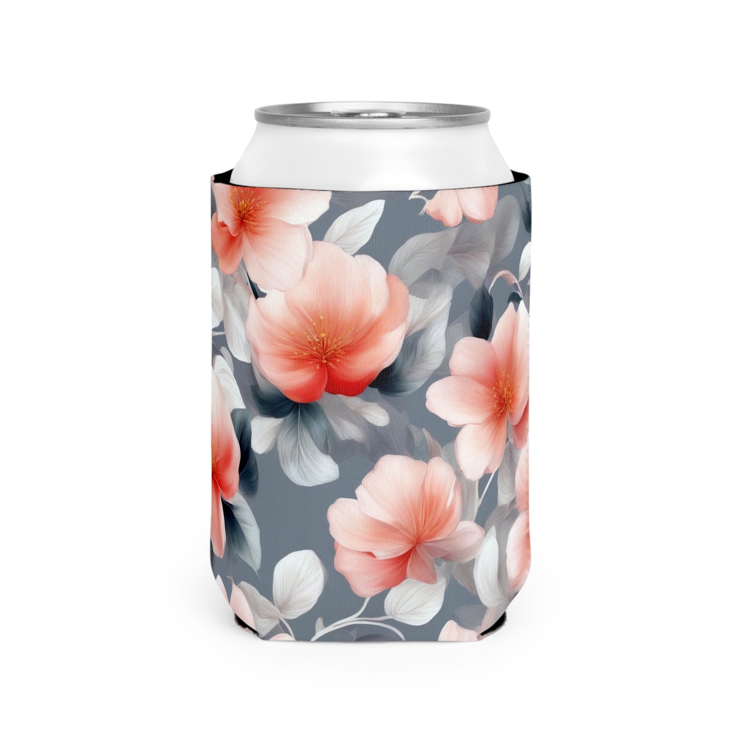 Red Blossom Floral Bunch 12 oz Can Cooler Sleeve