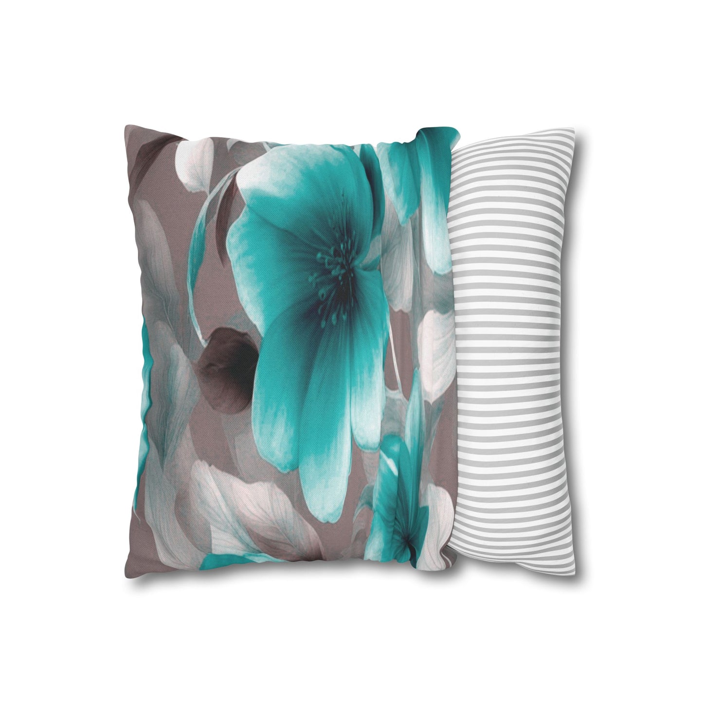 Tif Green Gray Floral Bunch Spun Polyester Square Pillowcase, 14" x 14"