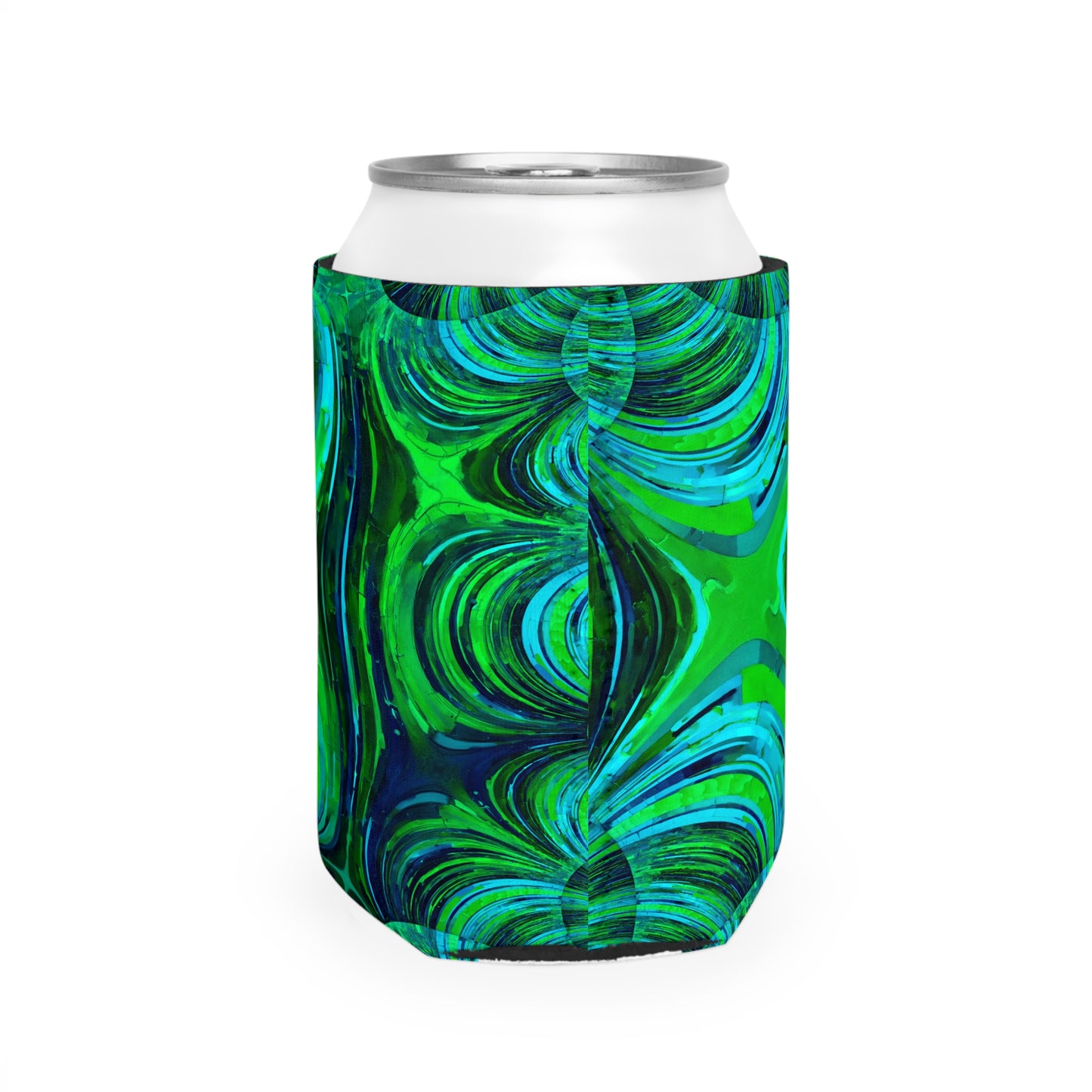 Uzi Spiral Blue Green 12 oz Can Cooler Sleeve