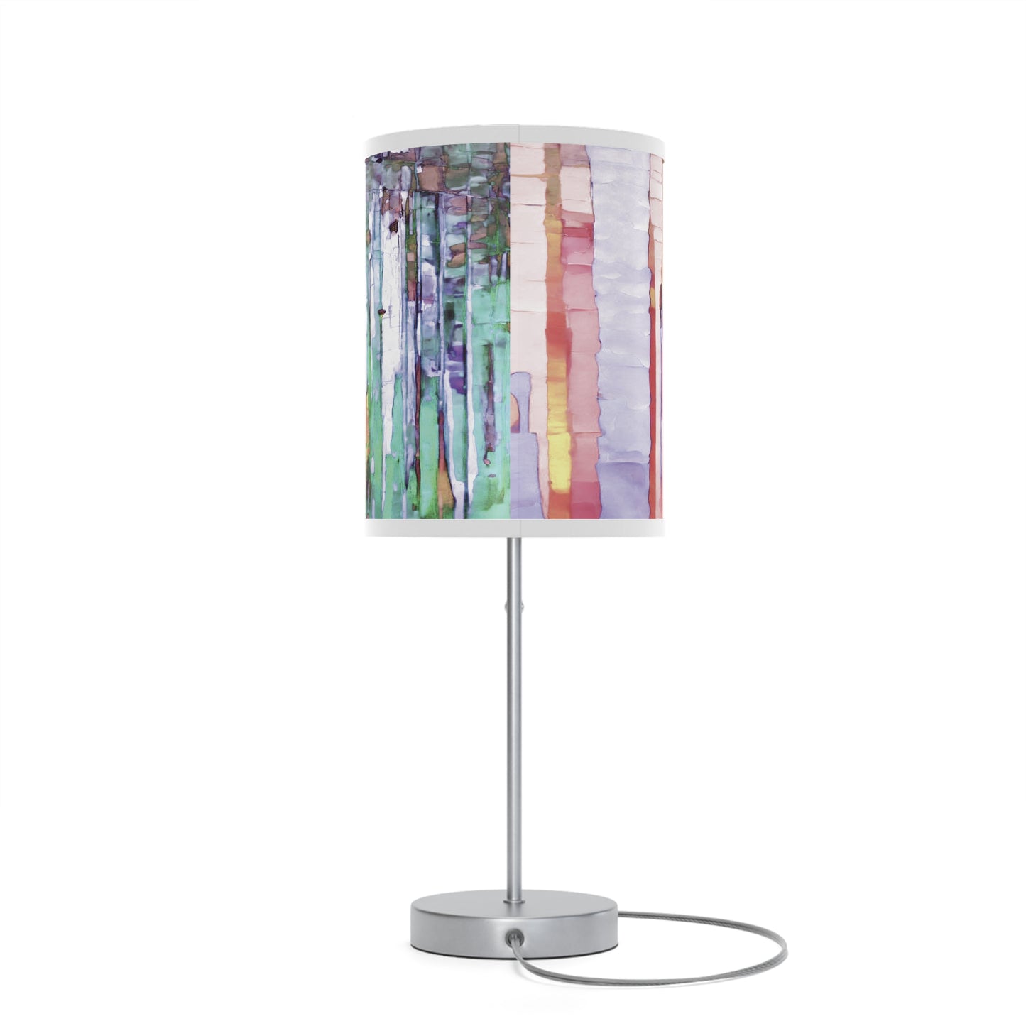 Striped Pastels Table Lamp on a White or Silver Stand, US|CA plug