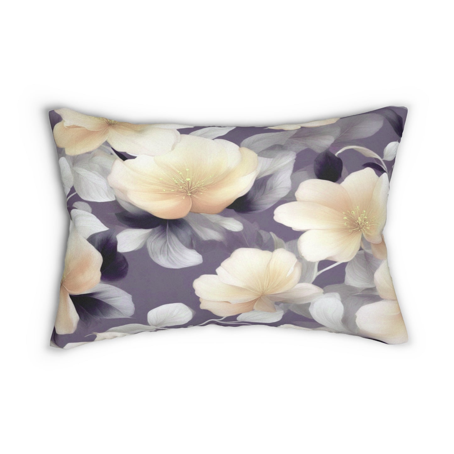 White Blush Floral Bunch Spun Polyester Lumbar Pillow, 20" x 14"