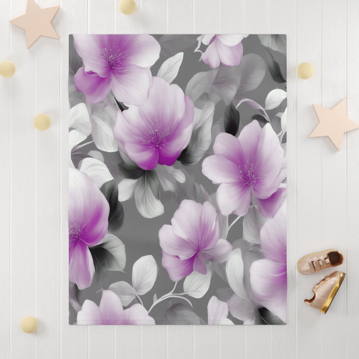 Purple Blossom Floral Bunch Soft Fleece Baby Blanket, 30" x 40"