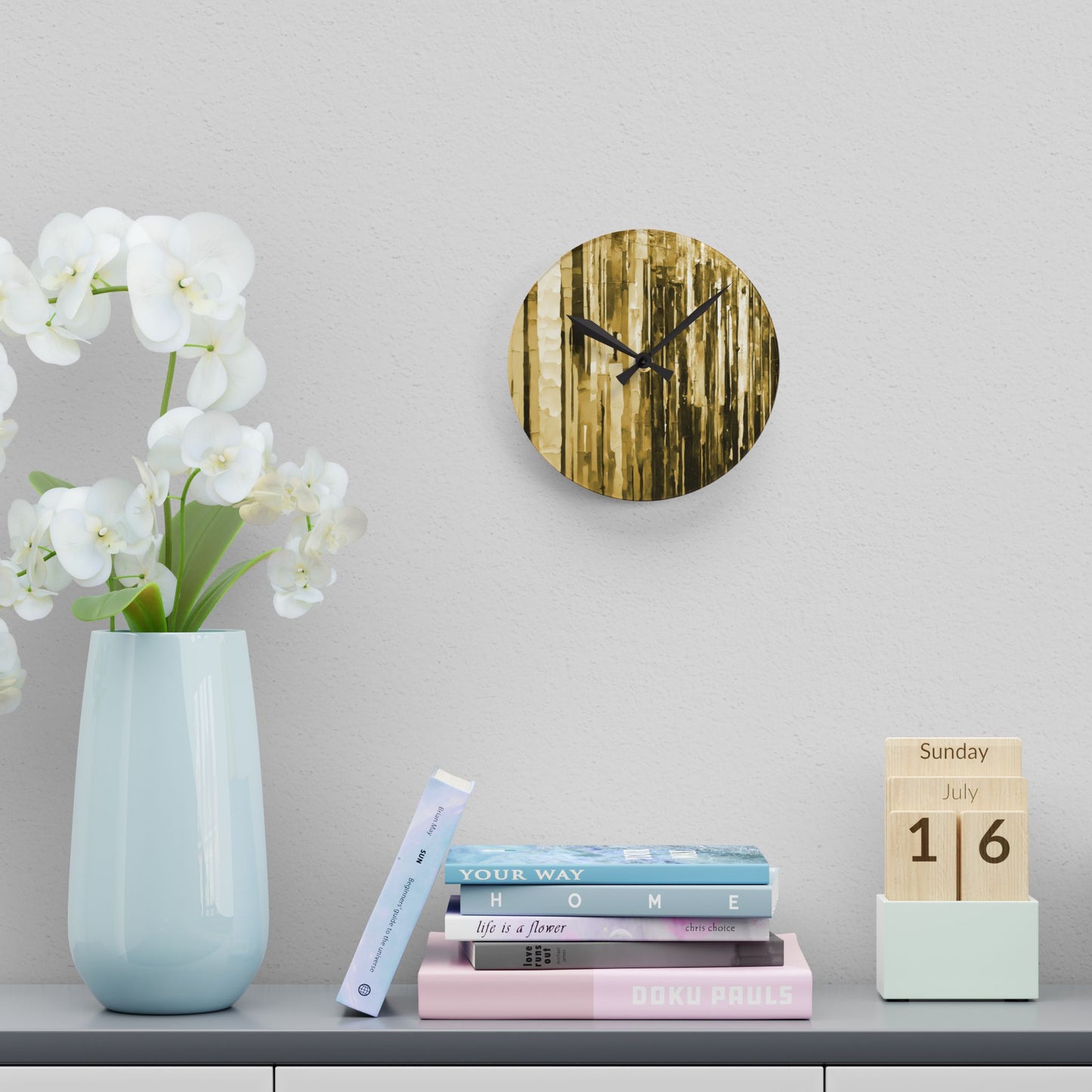 Striped Light Brown Acrylic Round Wall Clock, 8" x 8"