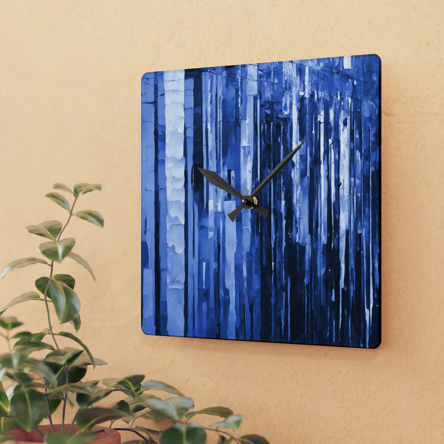 Striped Deep Blue Acrylic Wall Clock, Round or Square, 10.75" x 10.75"