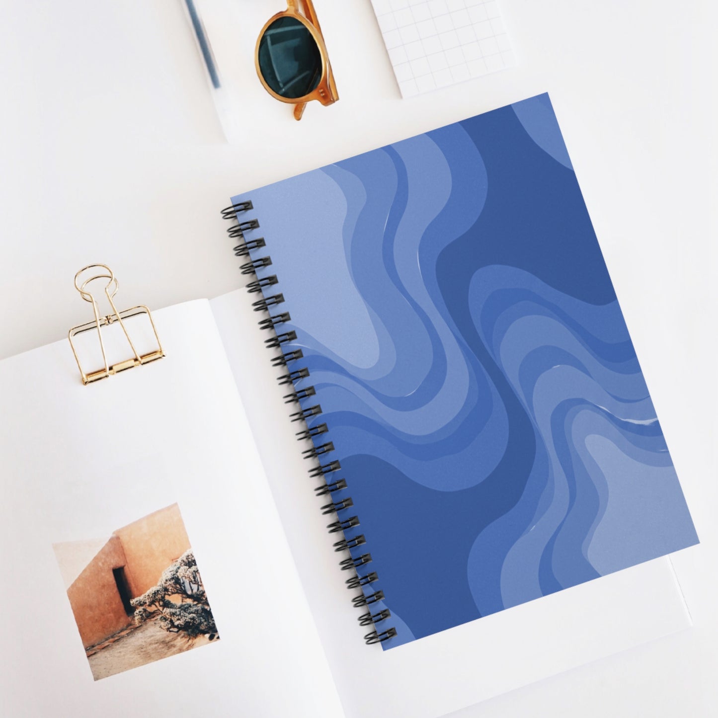 Deep Blue Wavey Spiral Notebook - Ruled Line, 6" x 8", 118 pages