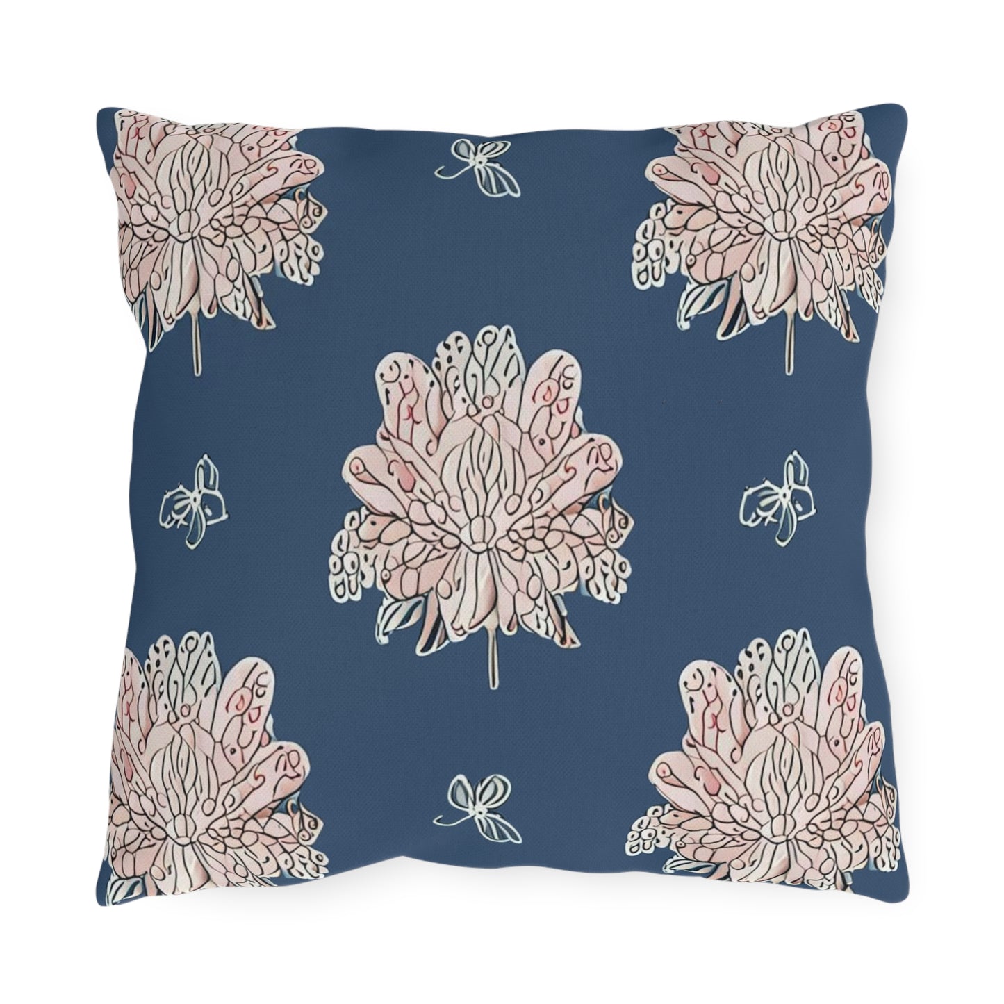 Rose White Floral Butterflies 16" x 16" Outdoor Pillow