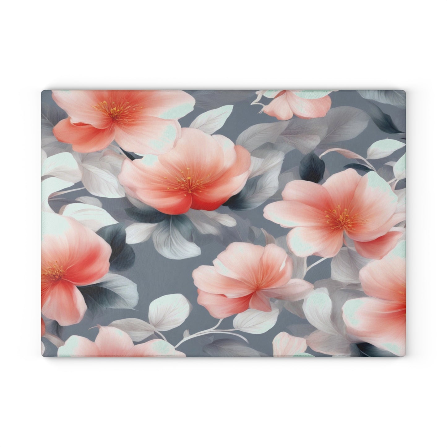 Red Blossom Floral Bunch Glass Cutting Board, 11" x 15"