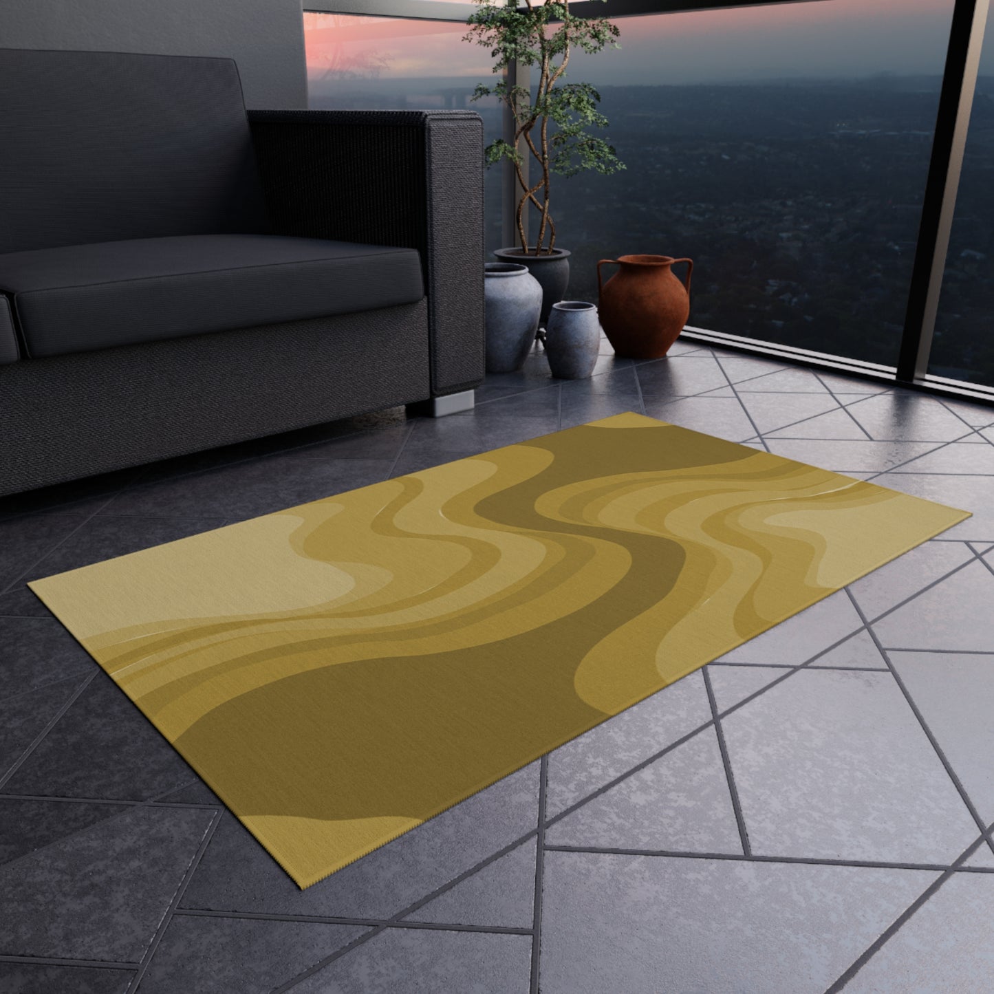 Brown Wavey 36" x 60" Outdoor Rug
