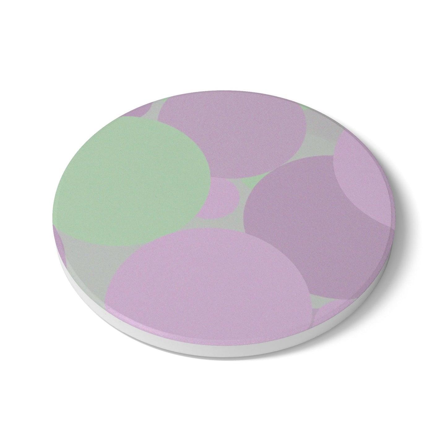 Pastel Lavender Purple and Soft Green Patches 4" x 4" Round Ceramic Coaster