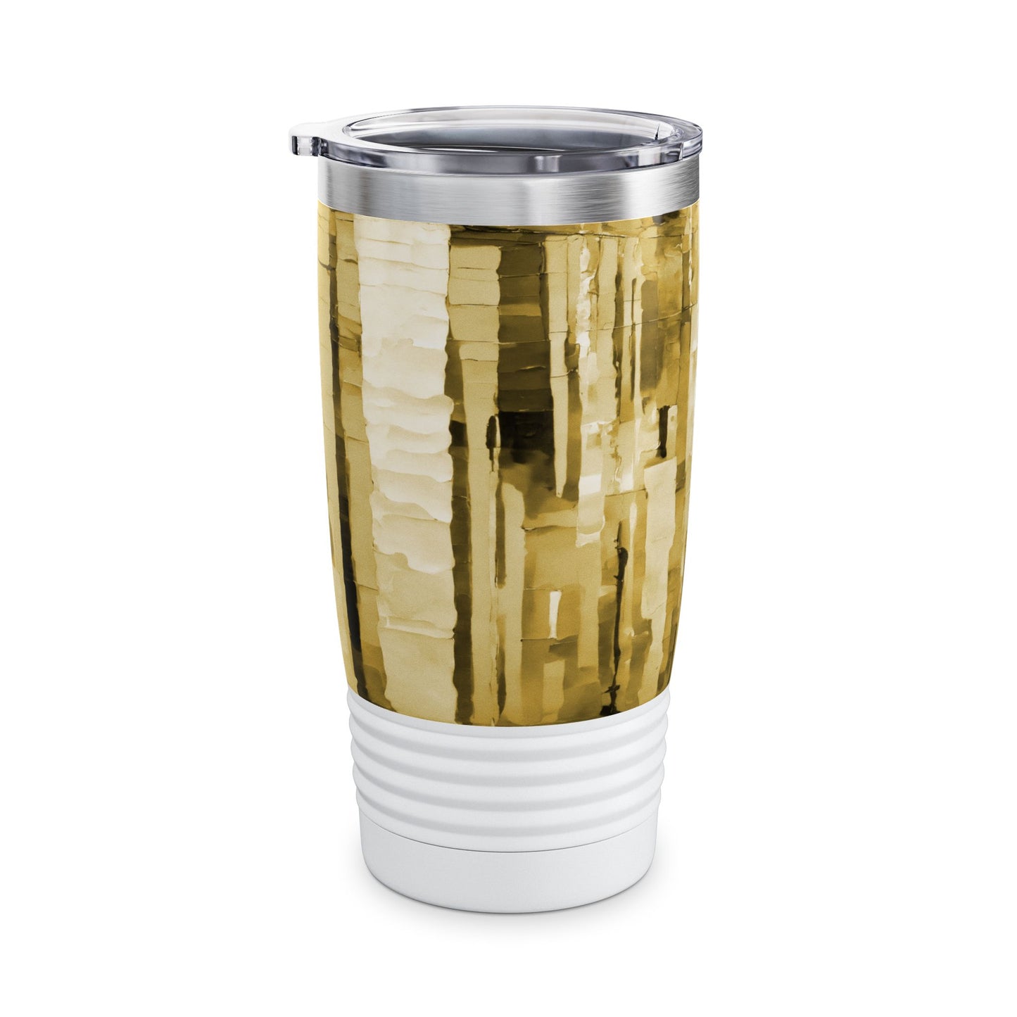 Striped Light Brown Ringneck Tumbler, 20oz in white, steel and black