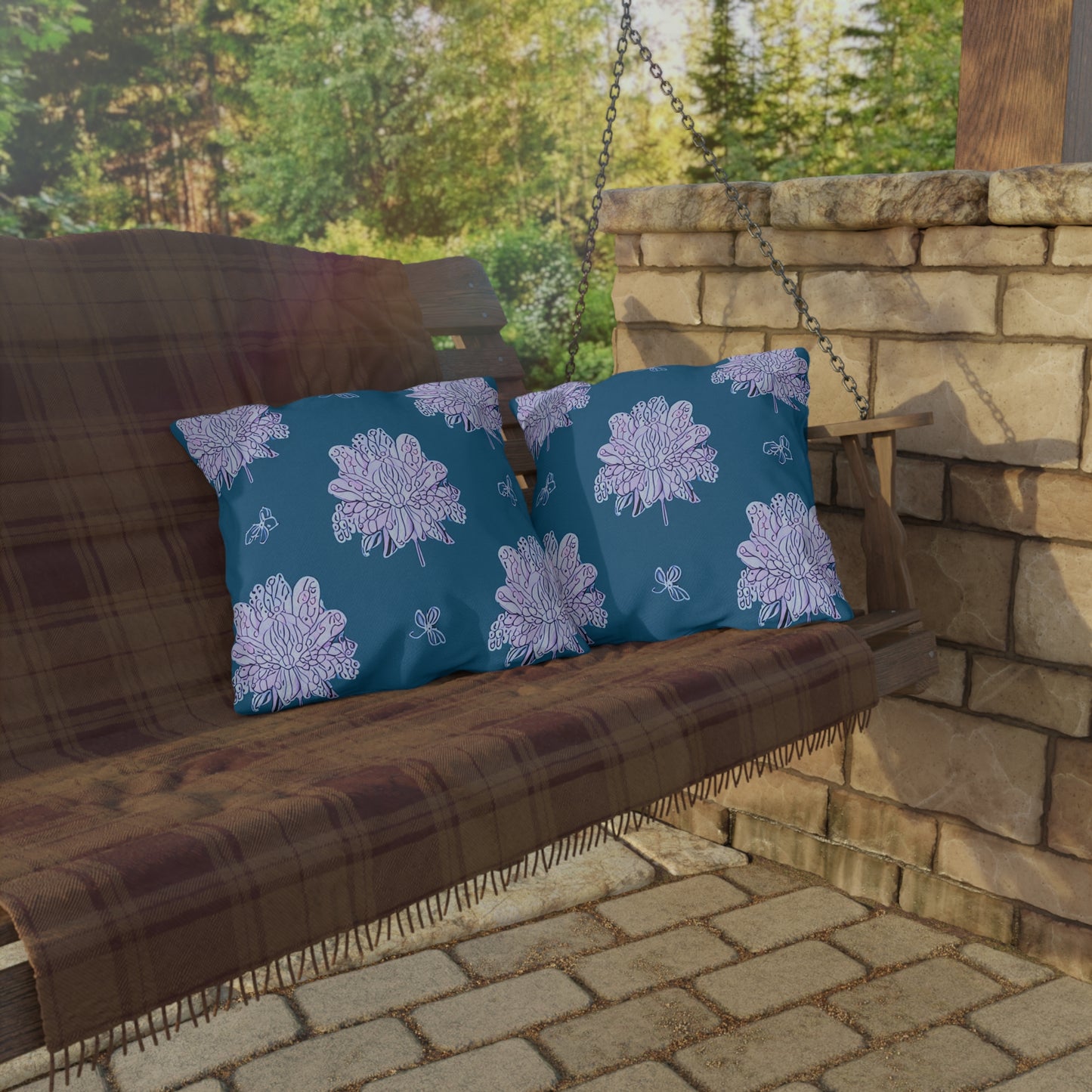 Lavender Floral Butterflies 18" x 18" Outdoor Pillow