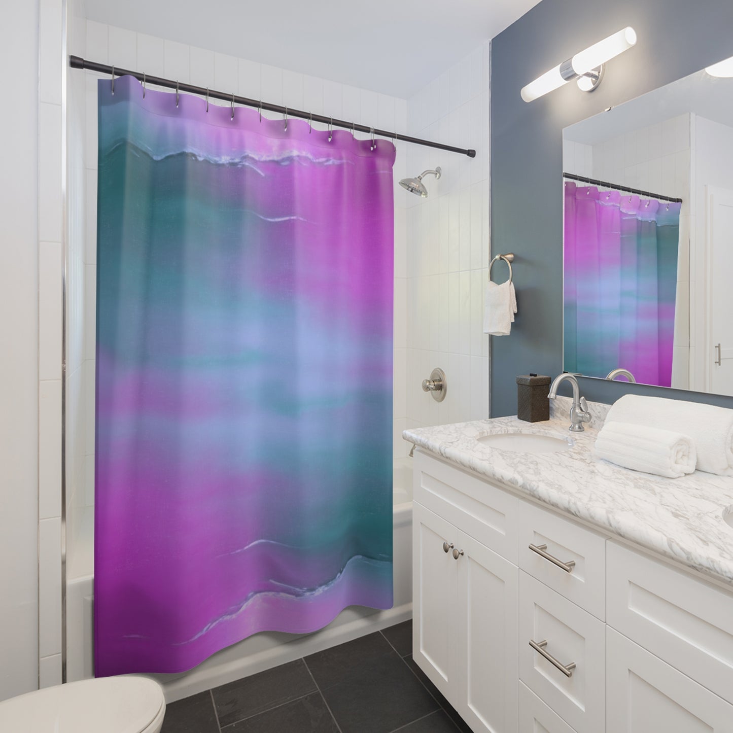 Dark Blue Green Sea Purple Fog Shower Curtains, 71" x 74"