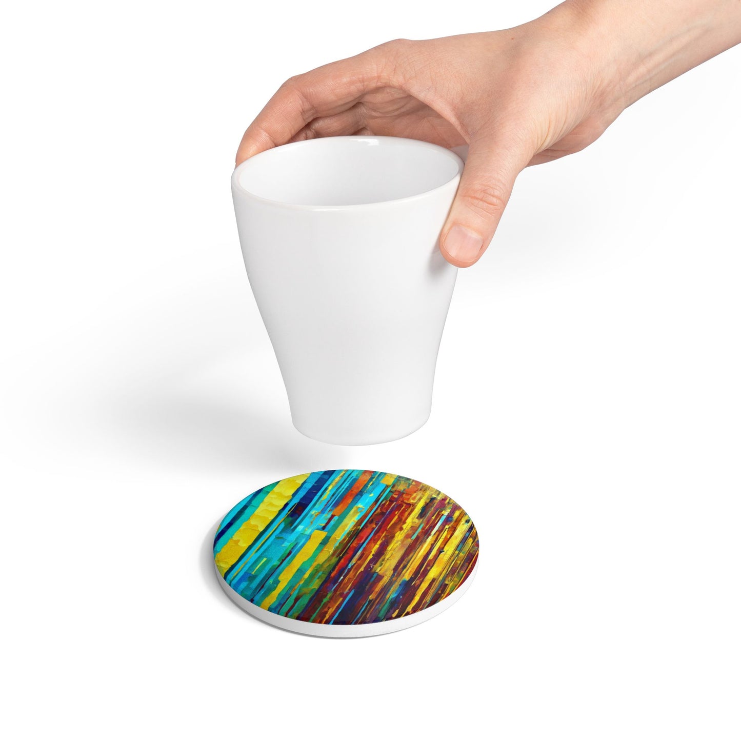 Striped Alpha 4" x 4" Round Ceramic Coaster