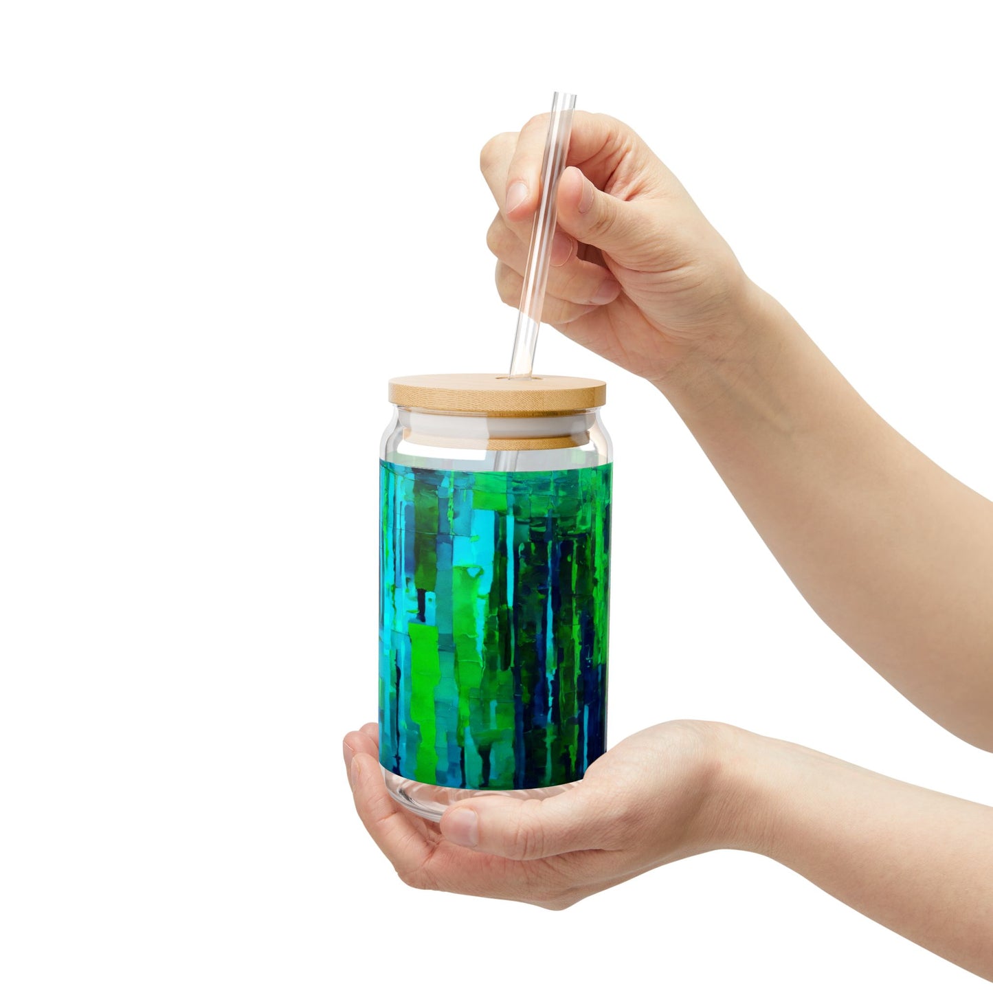 Striped Blue Green Glass, 16oz